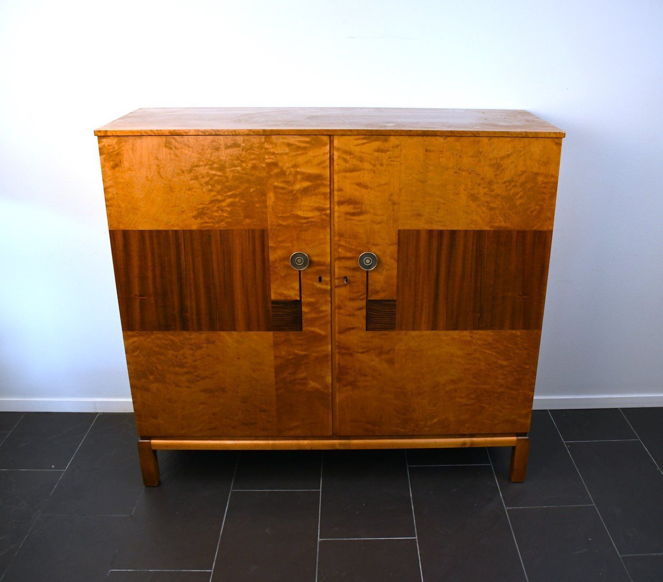 Swedish Grace Flamed Birch And Macassar Cabinet By Svenska Möbelfabrikerna, Smf, Late 1920s