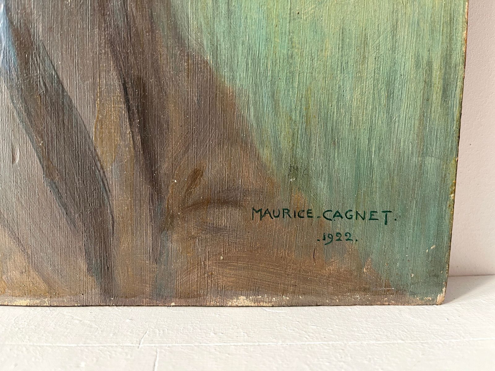 Original 1922s Oil Man Portrait On Panel, Antique French Painting Signed Maurice Cagnet photo vintage
