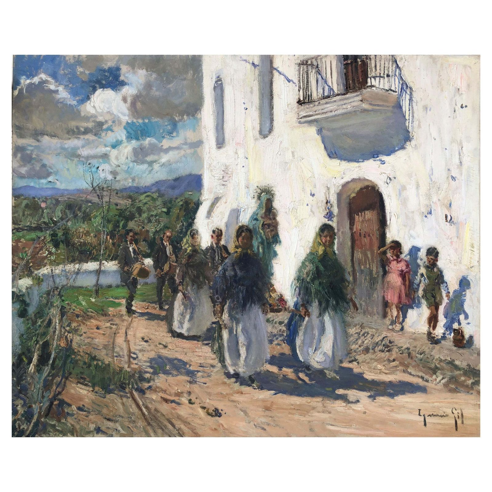 Ignacio Gil Sala Ceremony In Ibiza Spain, Original Oil Painting On Canvas 1960