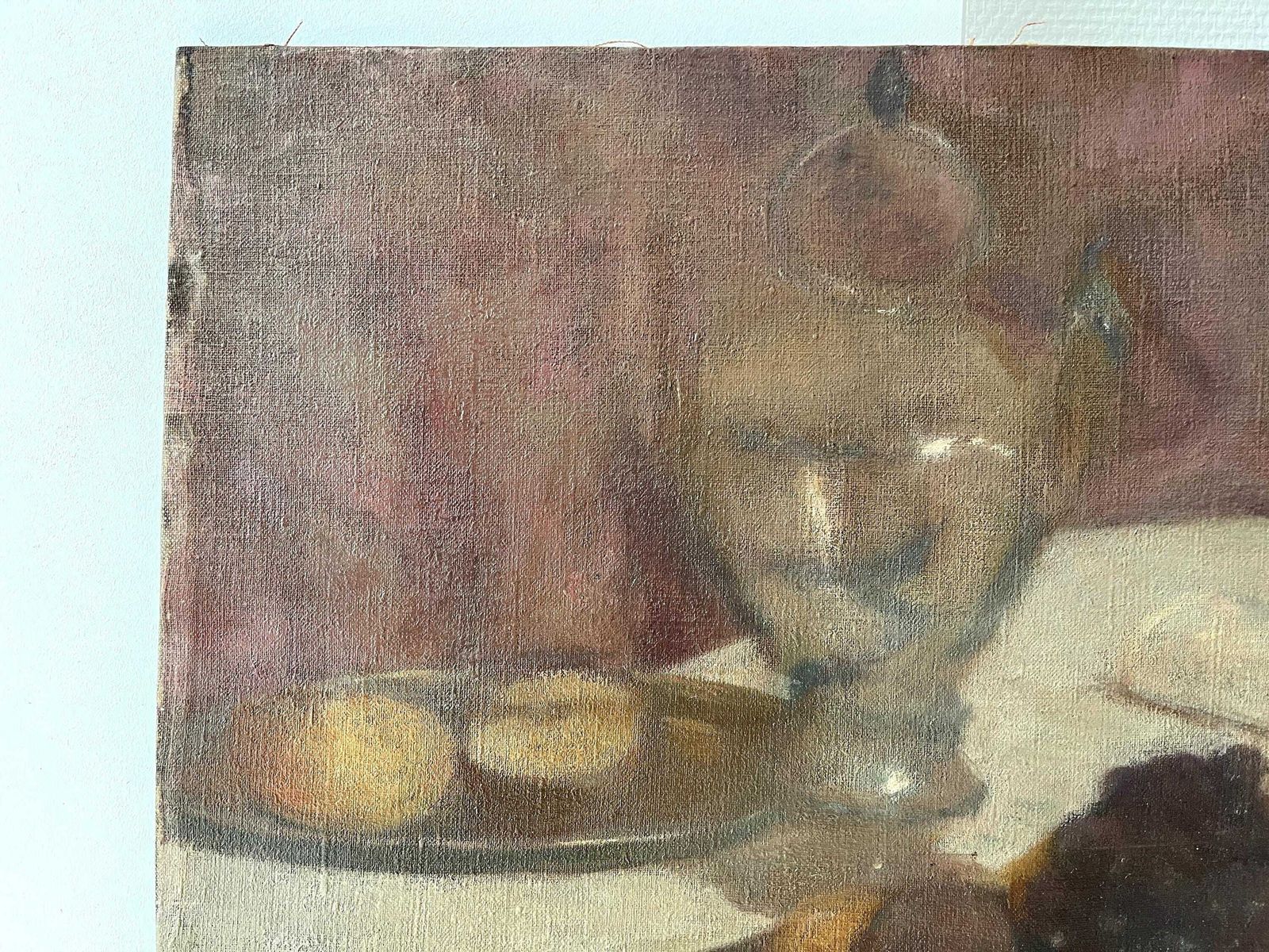 Original 1930's Oil On Canvas "The Fruit Dish", Antique French Painting, Fruits And Decanter Signed Still Life photo 563.0
