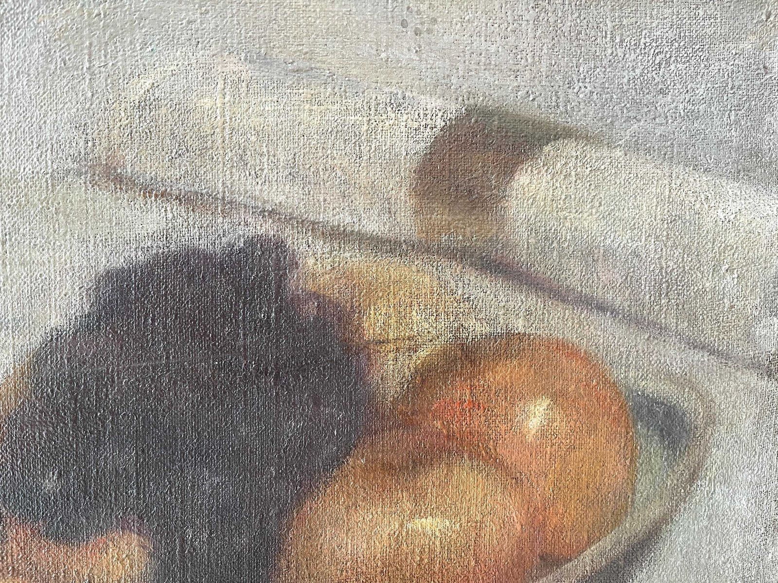 Original 1930's Oil On Canvas "The Fruit Dish", Antique French Painting, Fruits And Decanter Signed Still Life photo buy