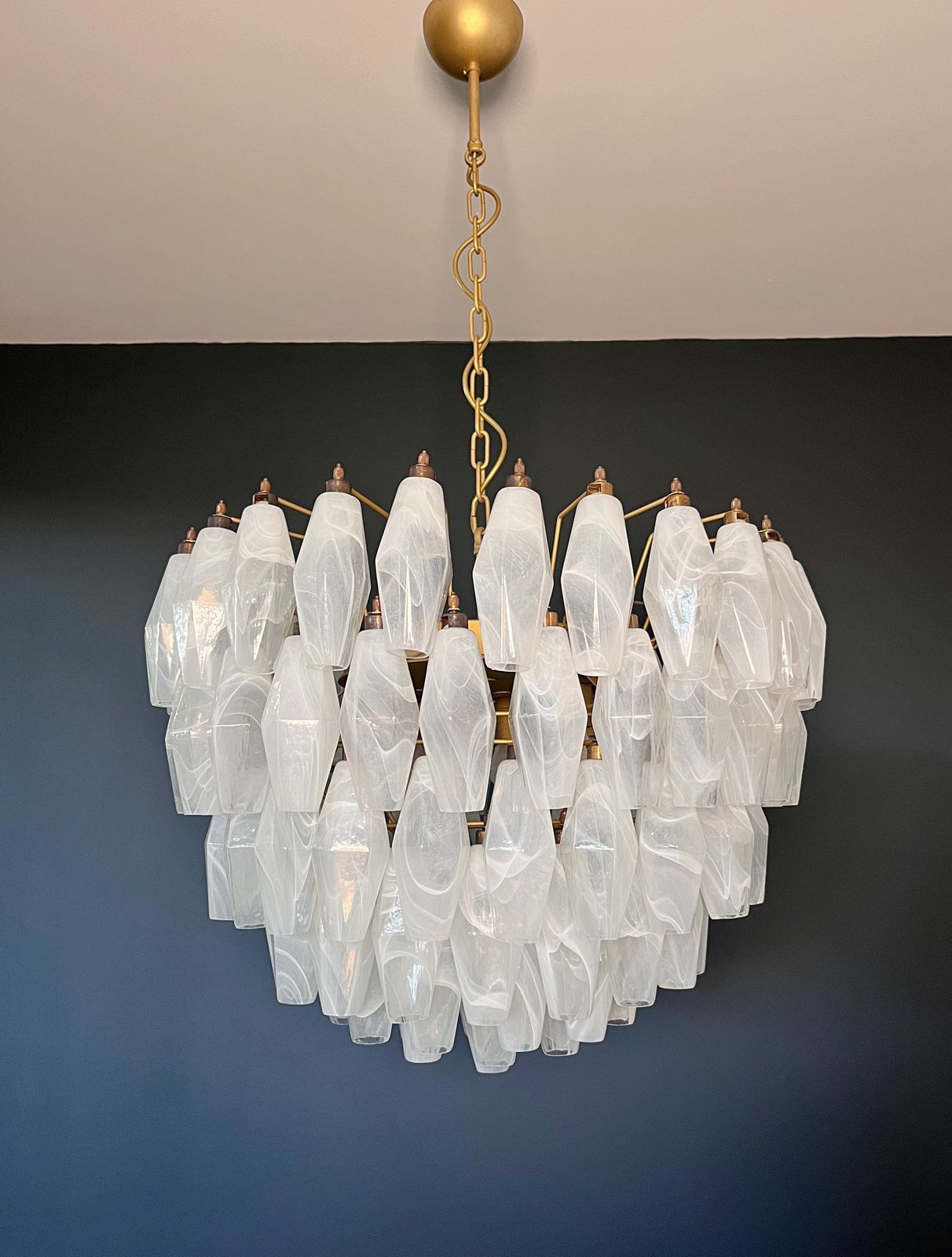 photo for sale Amazing Murano Glass Candelier – 111  White Alabaster Poliedri