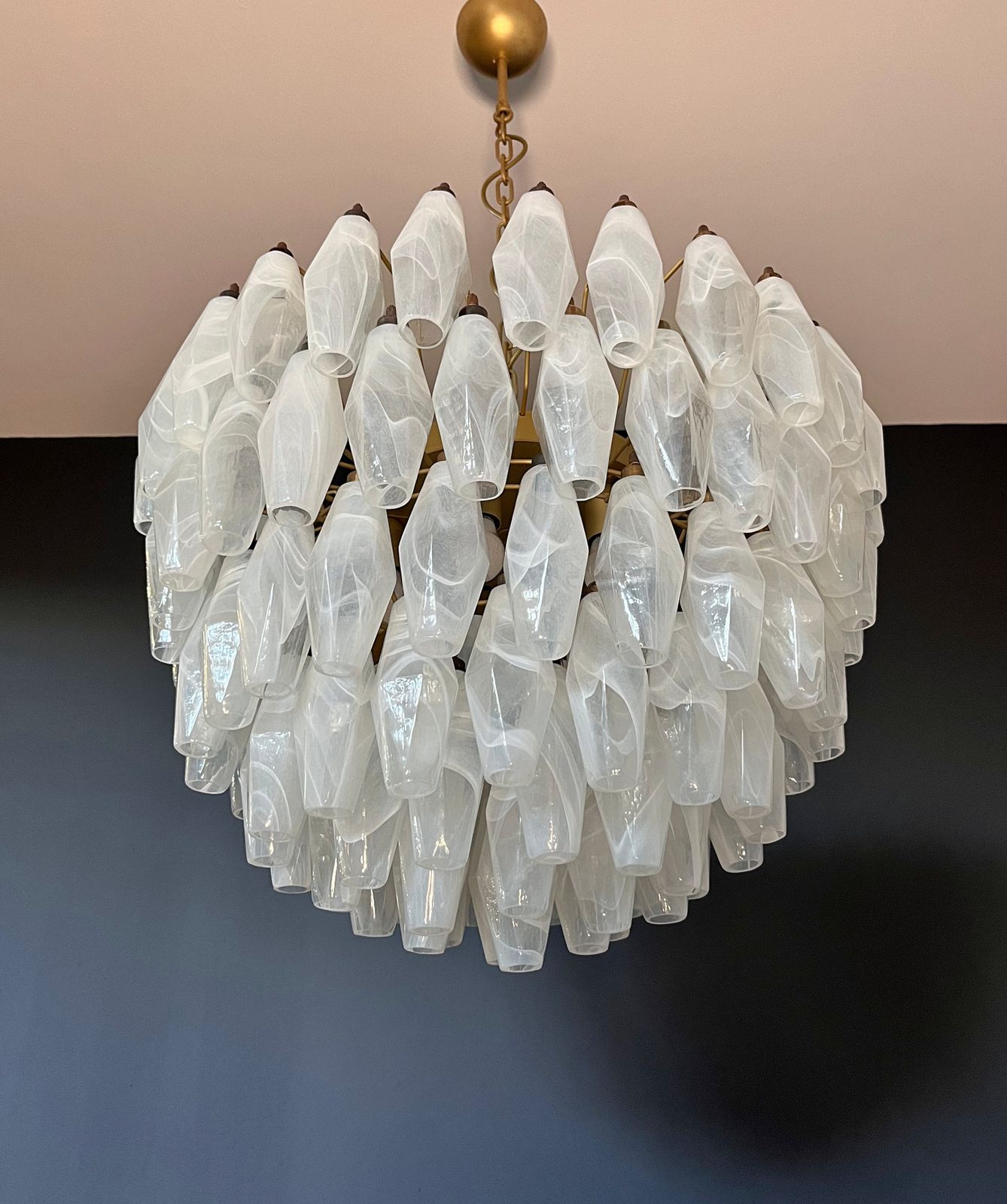 Lighting Amazing Murano Glass Candelier – 111  White Alabaster Poliedri photo