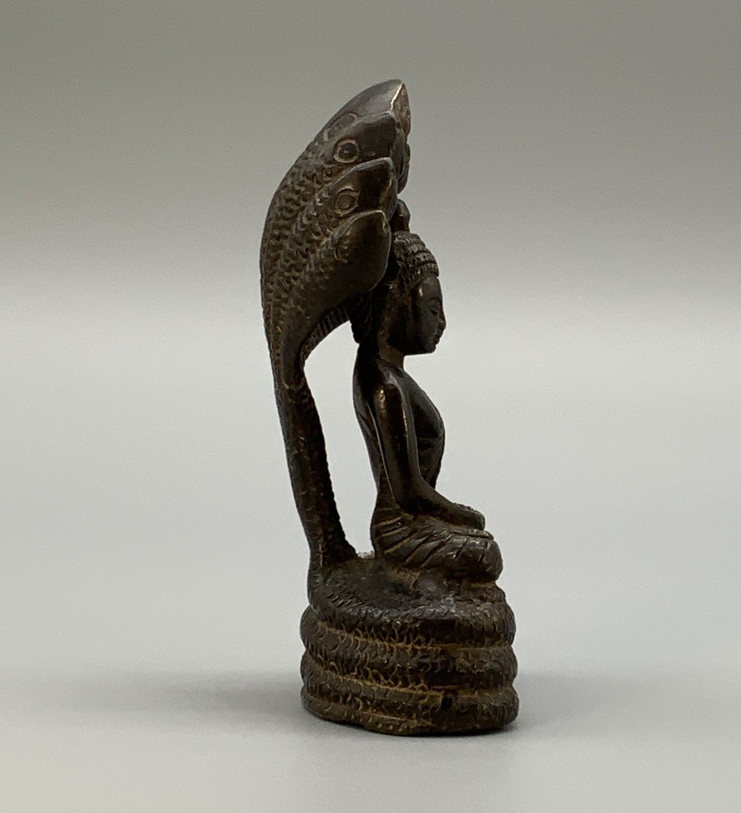 Antique Bronze Buddha Naga King, Mucalinda Sculpture Figurine Statue Early 20thc photo vintage