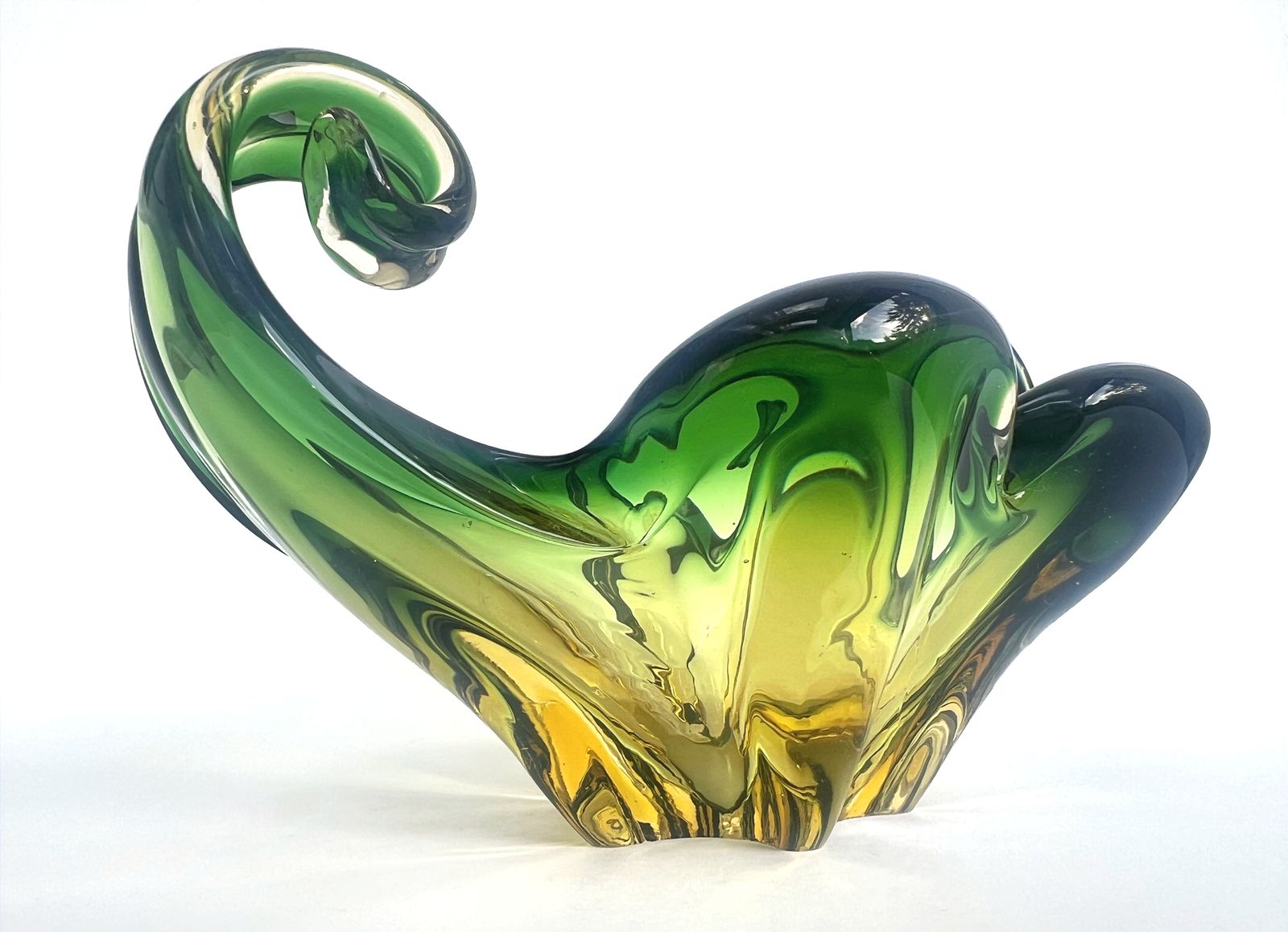 Vintage Murano Cristallo Venezia Ccc, Green/Gold Sommerso Glass Bowl photo 145.0