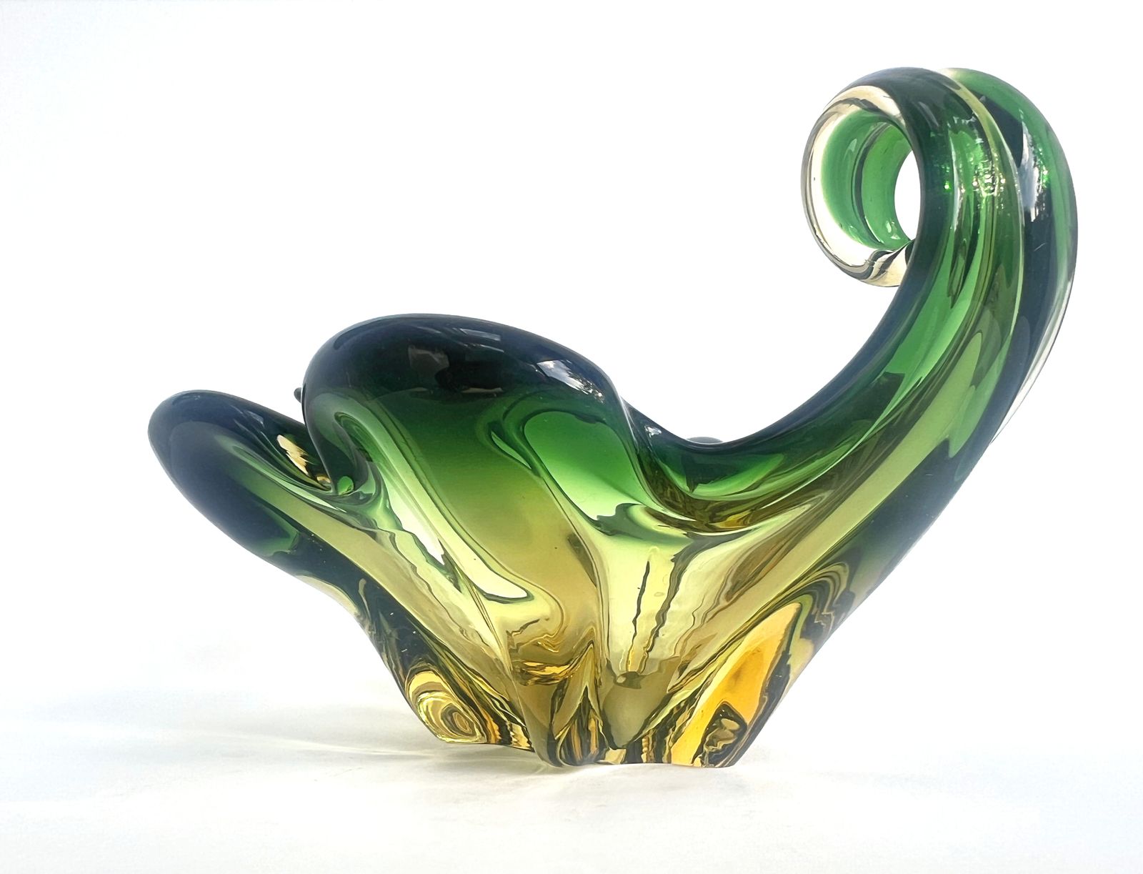 Vintage Murano Cristallo Venezia Ccc, Green/Gold Sommerso Glass Bowl photo buy