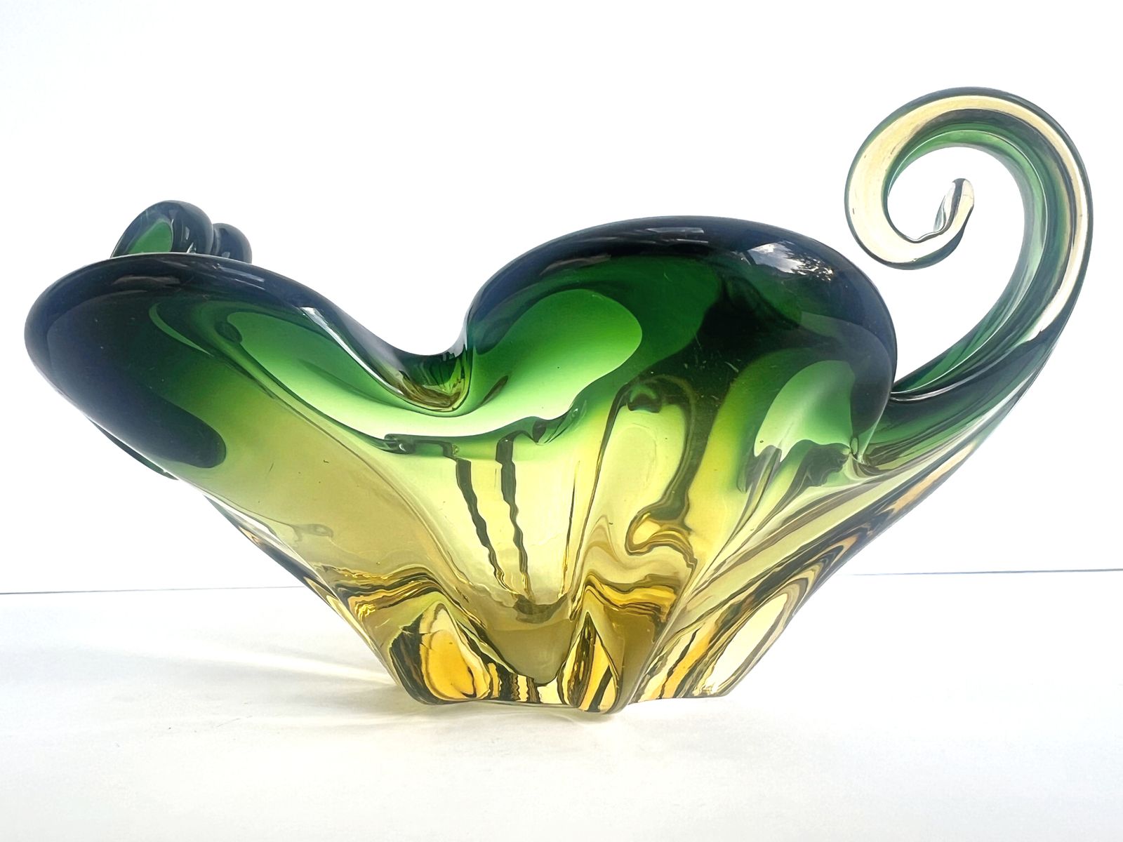 Vintage Murano Cristallo Venezia Ccc, Green/Gold Sommerso Glass Bowl photo vintage