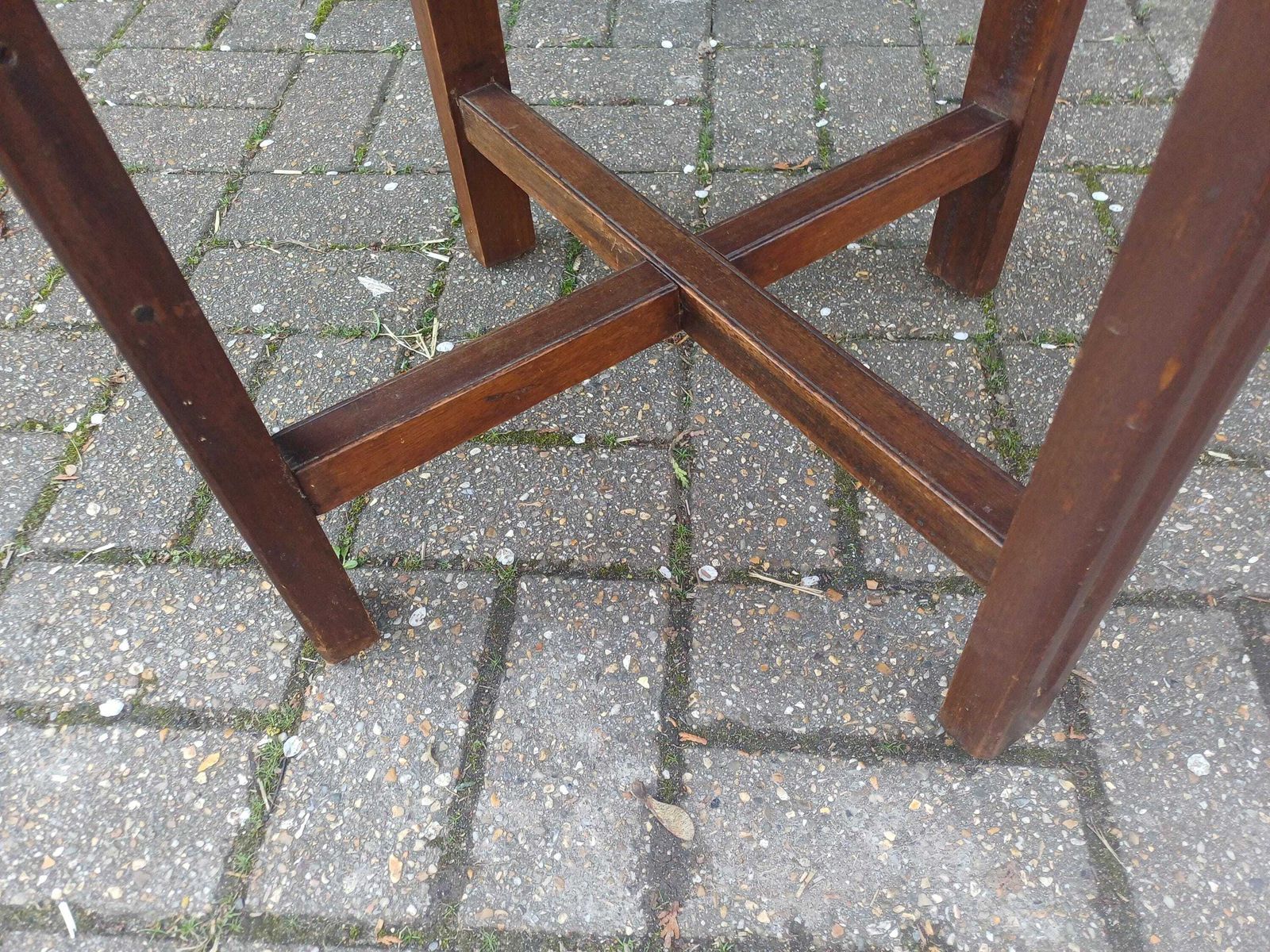 Vintage Retro 1920s–30s Oak Art Deco Occasional Or Coffee Table – Hexagonal Top, Chunky Cross Stretchers, Restored & Polished Finish photo vintage