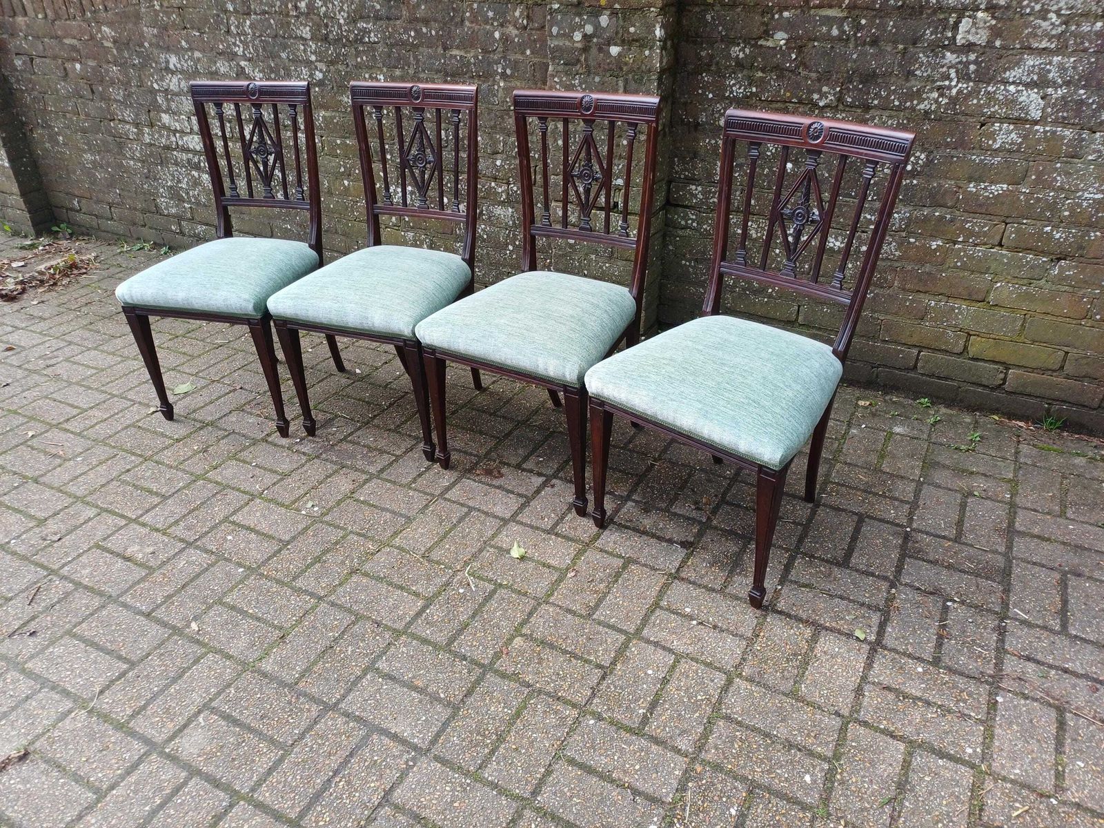 Antique Victorian Mahogany Rosewood Dining Chairs Set Of Four Carved High Back Upholstered Seats Fine Quality English Furniture photo furniture