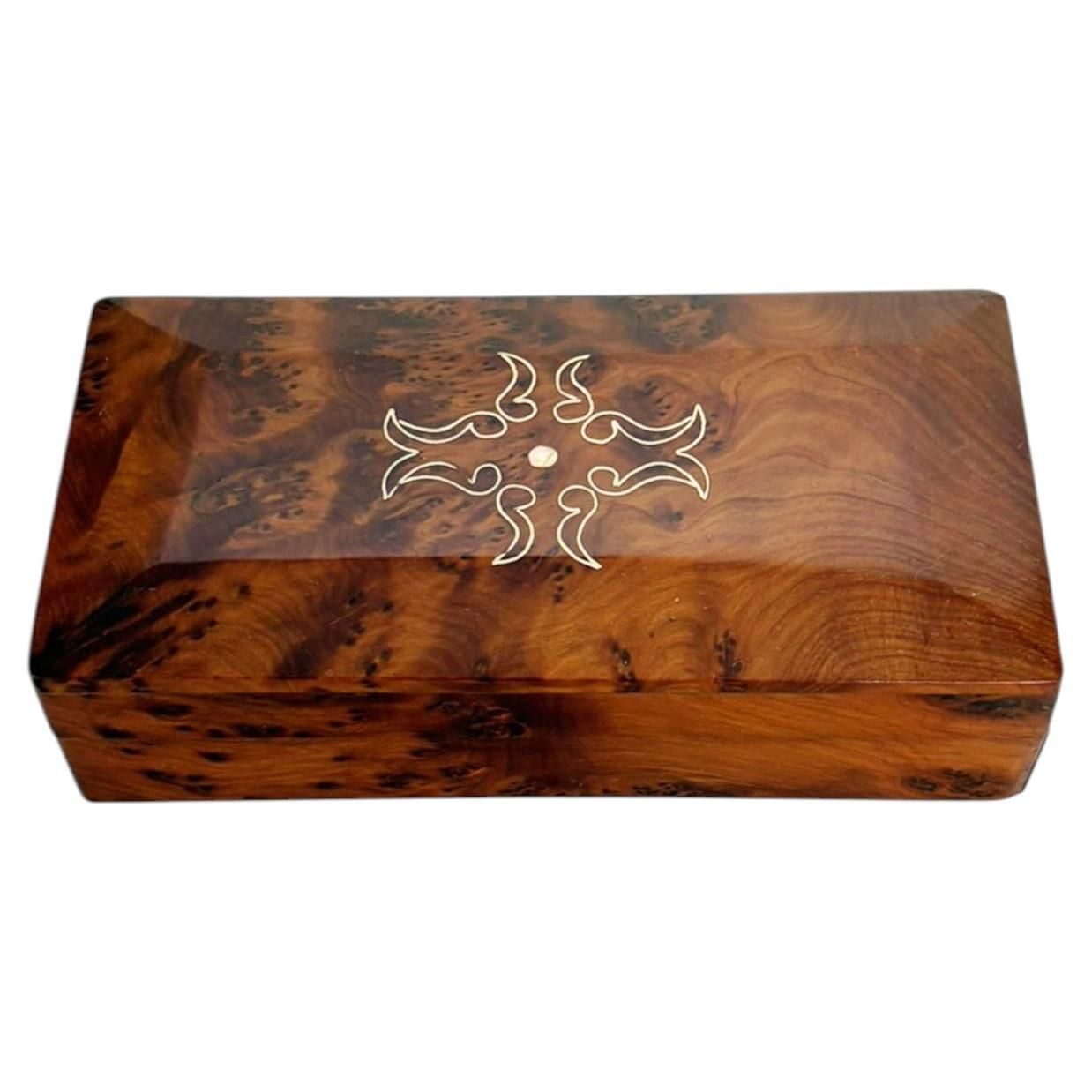 Rectangular Wooden Box, Brown With A Central Geometric Pattern, 1970