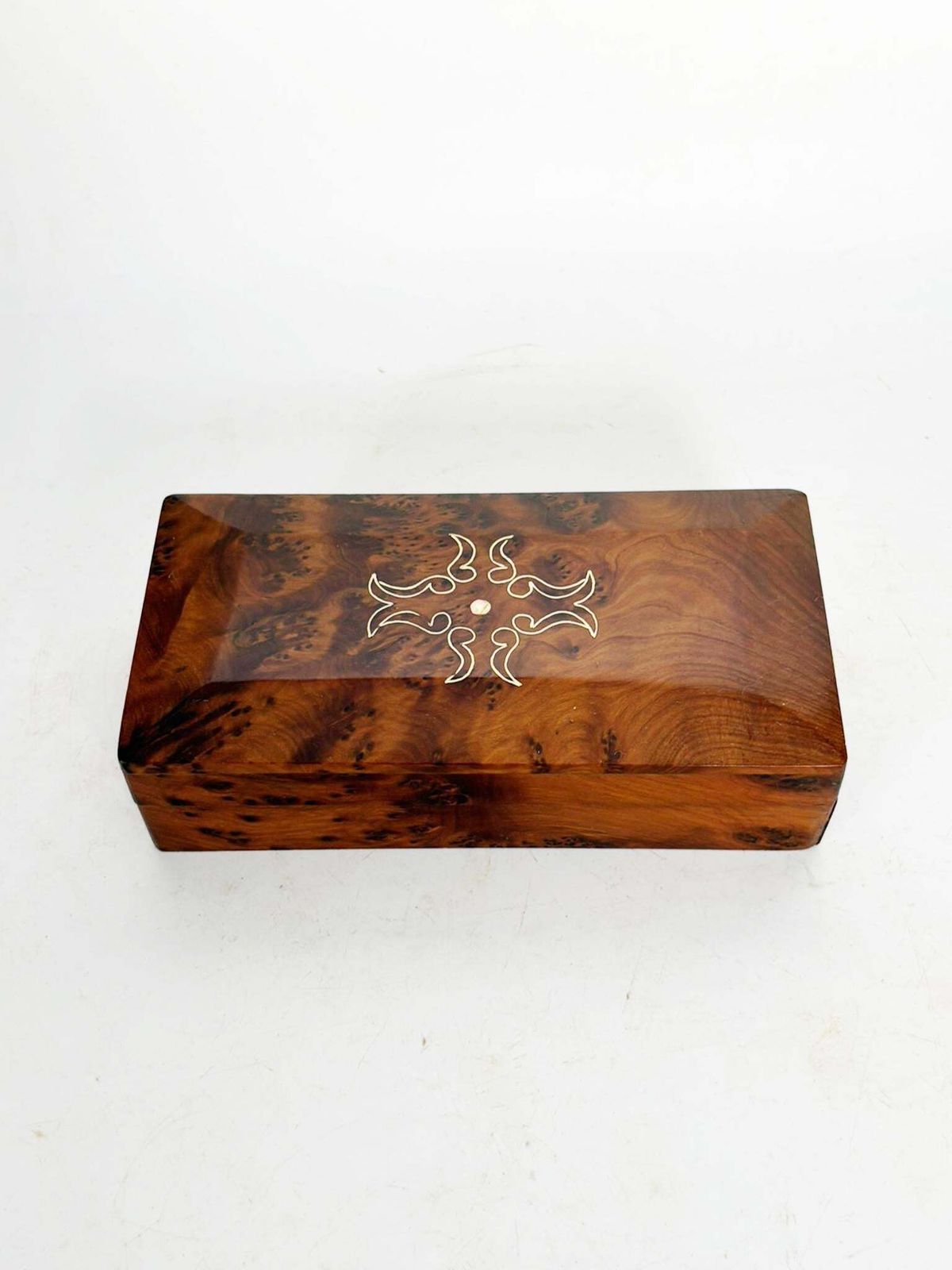 Rectangular Wooden Box, Brown With A Central Geometric Pattern, 1970 photo Home Decor