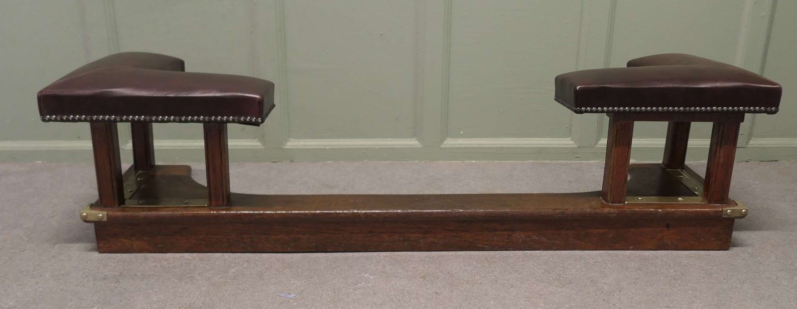 Arts And Crafts Oak And Leather Club Fender, Inglenook Fireside Seat.