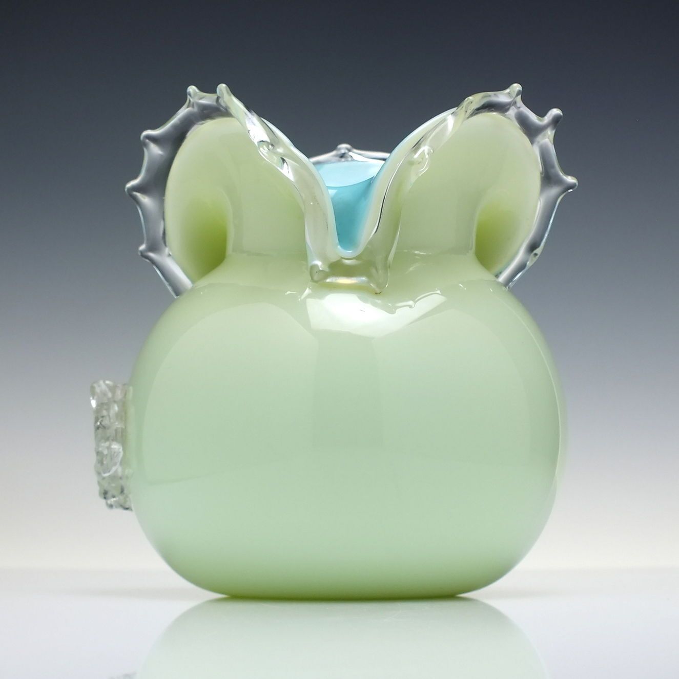Victorian Uranium Custard Art Glass Vase With Applied Acanthus Leaf C1885. photo for sale