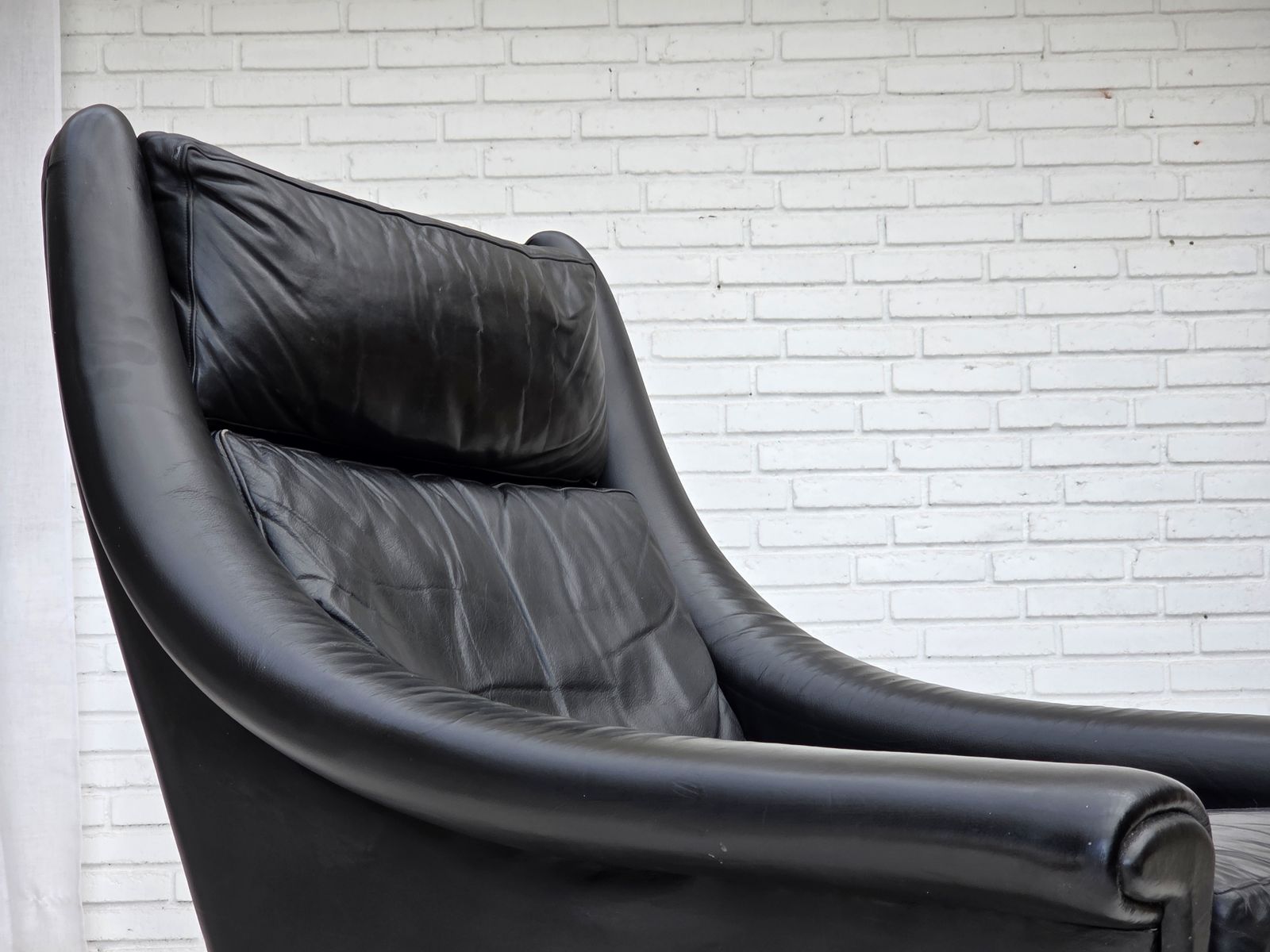 Ca. Jaren 1960, Deense Fauteuil Met Hoge Rug Van Aage Christensen, Meubelsleder. photo vintage