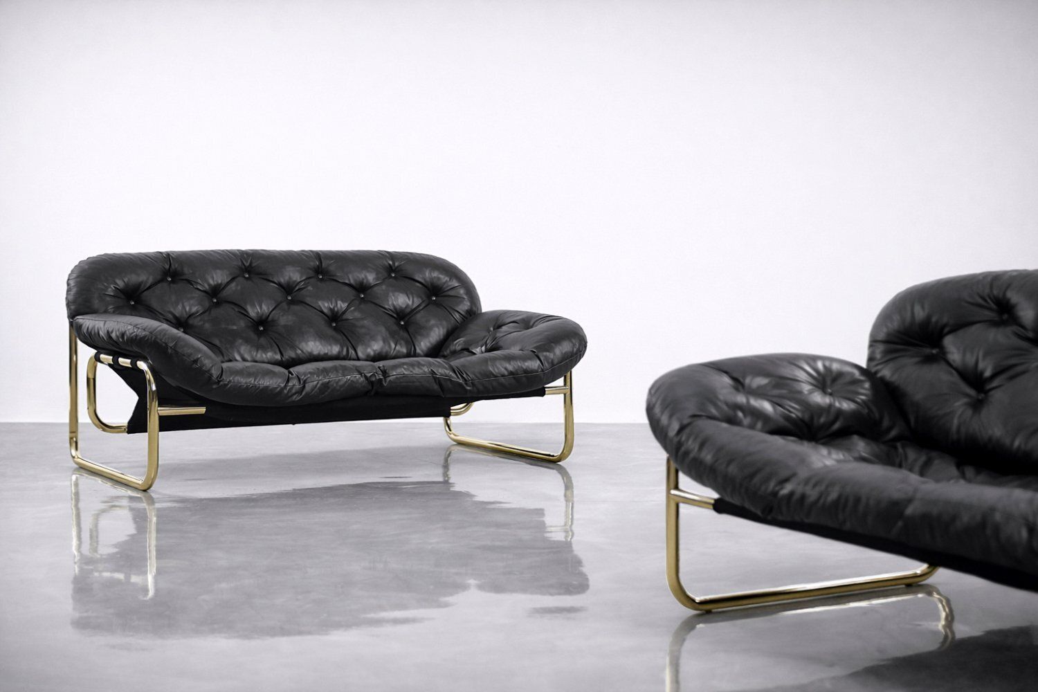 photo furniture Vintage Scandinavian Sofa In Black Leather By John Bertil Häggström For Swed Form, 1970s