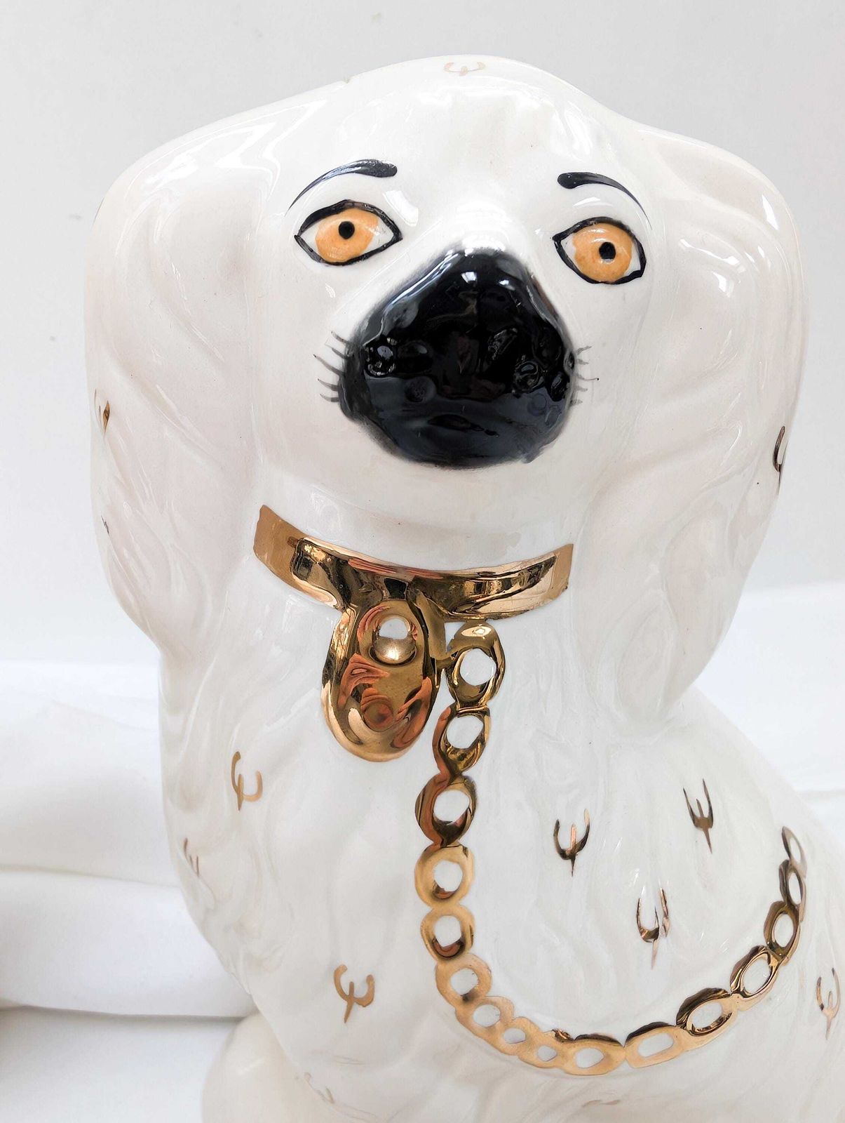 Pair Of Royal Doulton Mantel Dogs 1378 4 – Black, White & Gold – 8” Tall – Lovely Vintage Condition. photo Art