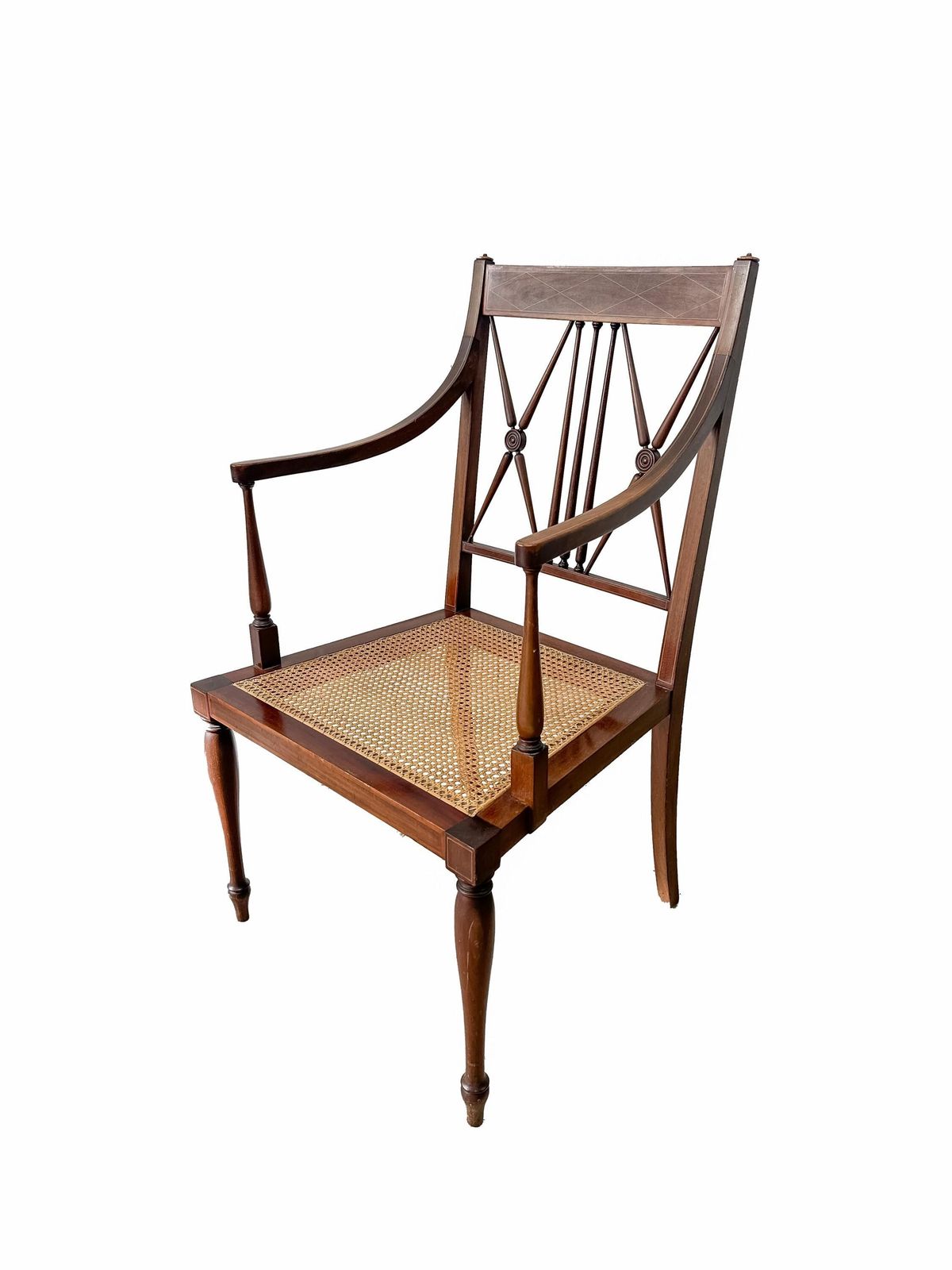Antique Sheraton Revival Chair Cane Seat Mahogany Inlaid With X Frame Back. photo Furniture