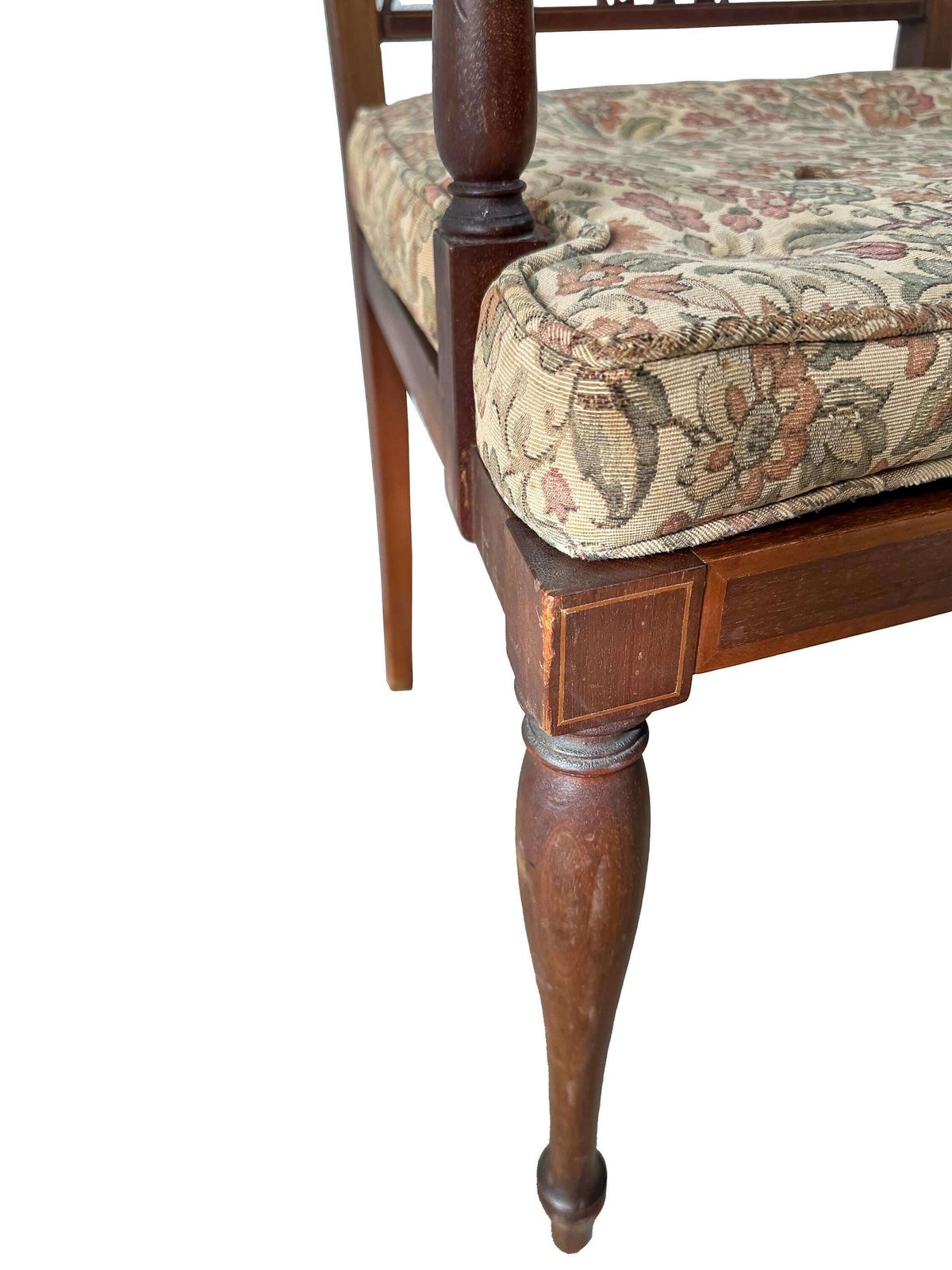 Furniture Antique Sheraton Revival Chair Cane Seat Mahogany Inlaid With X Frame Back. photo