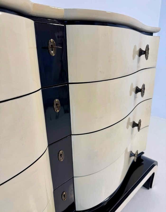 photo for sale Art Deco Chest Of Drawers In Parchment And Black Lacquer Attr. Borsani 1940s