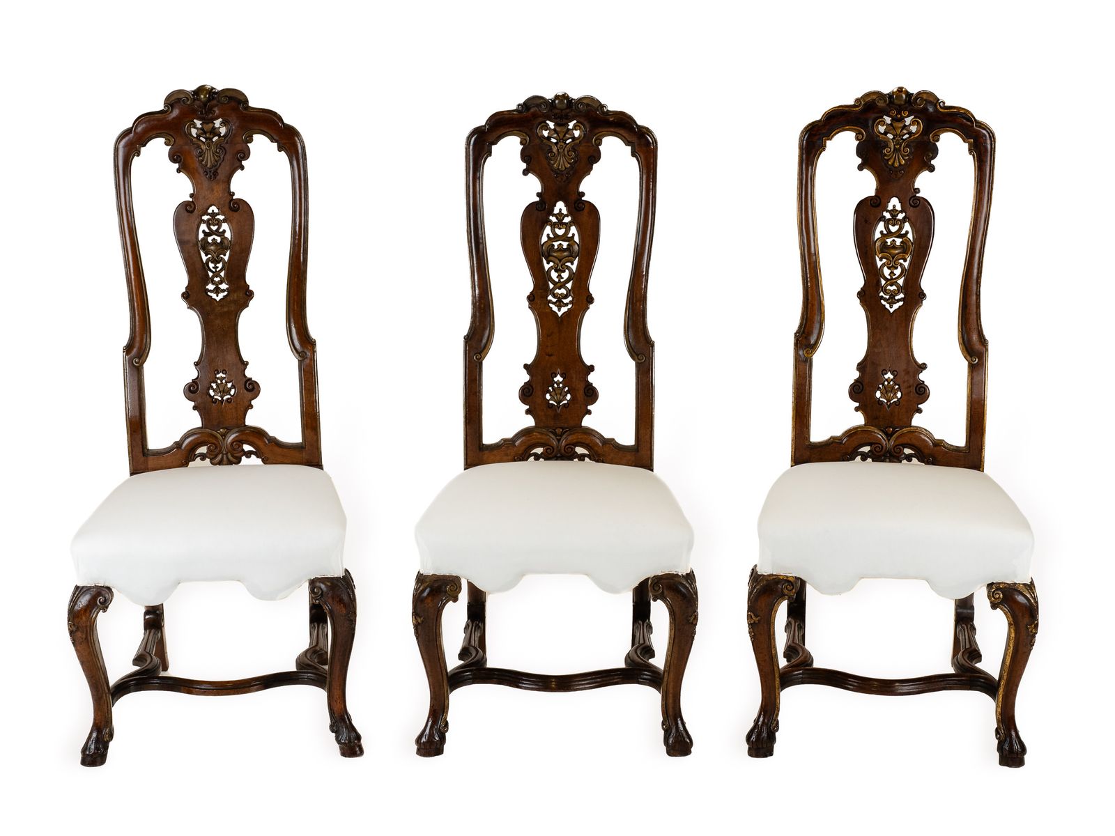 Set Of Six Anglo Dutch Walnut & Parcel Gilt High Back Dining Chairs In The Late 17th Century Queen Anne Taste, In The Manner Of Daniel Marot photo furniture