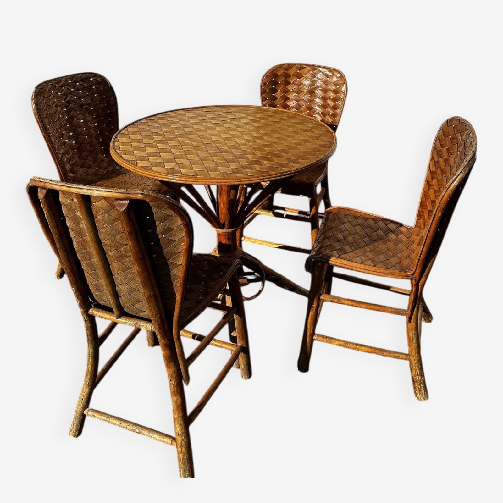 Rattan And Chestnut Living Room Set