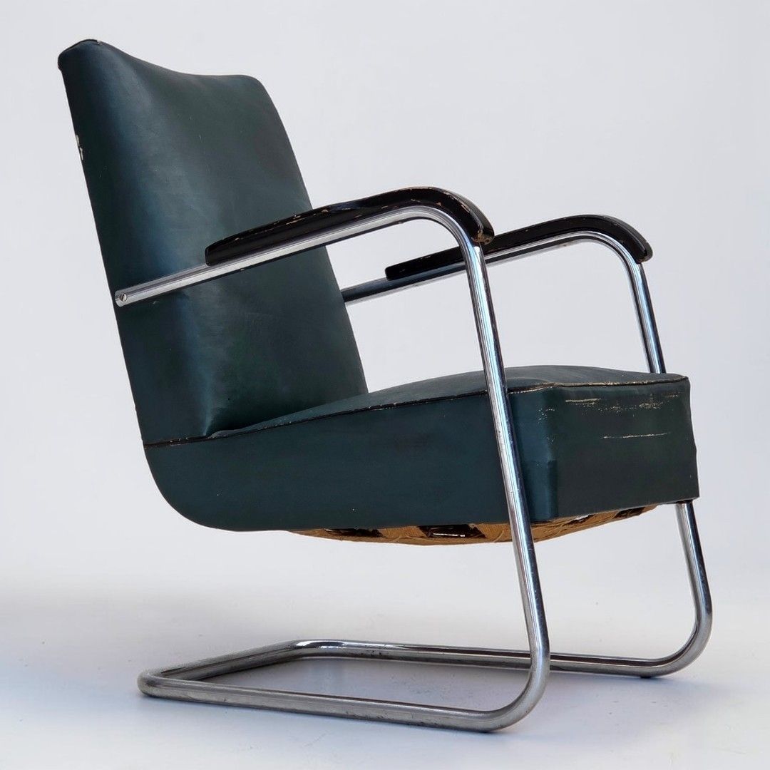 1950s, Scandinavian Armchair In Bauhaus Style, Original Condition.