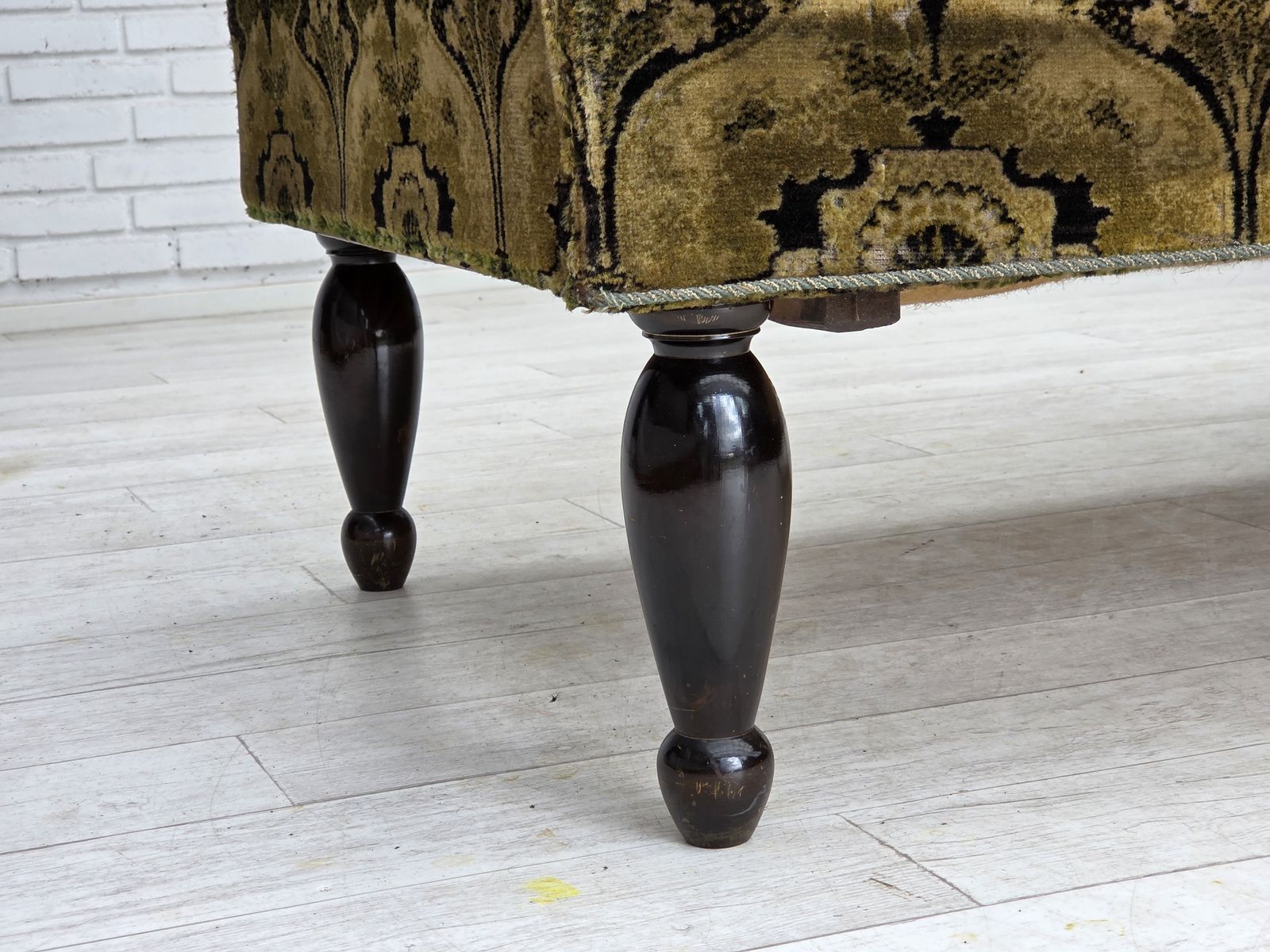 1930s, Danish 2 Seater Drop Arm Daybed/Sofa, Green Furniture Velour. photo 1470.0