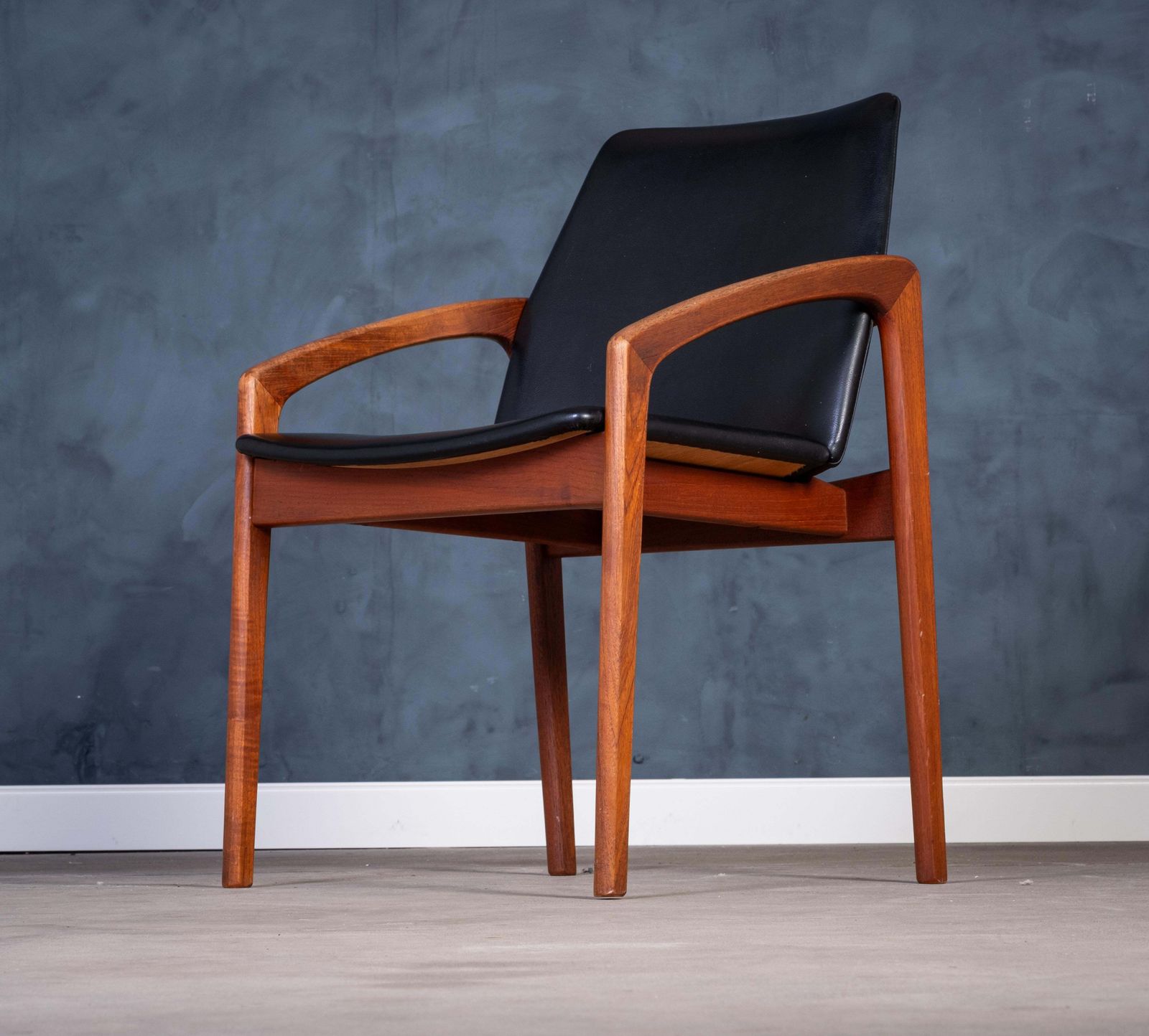 Danish Model 23 Armchair In Teak And Black Leather By Henning Kjærnulf, 1960s D photo for sale