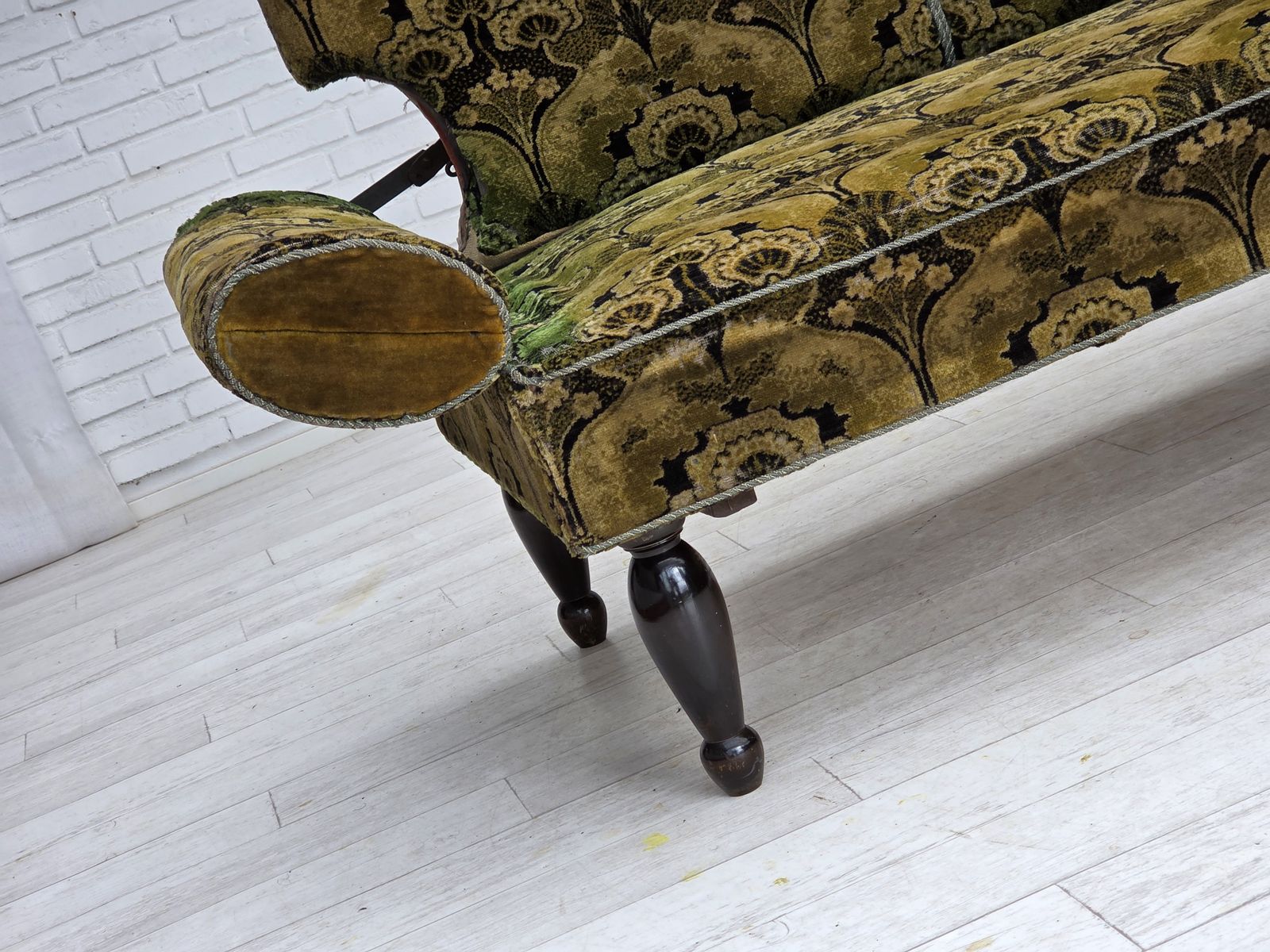 photo for sale 1930s, Danish 2 Seater Drop Arm Daybed/Sofa, Green Furniture Velour.