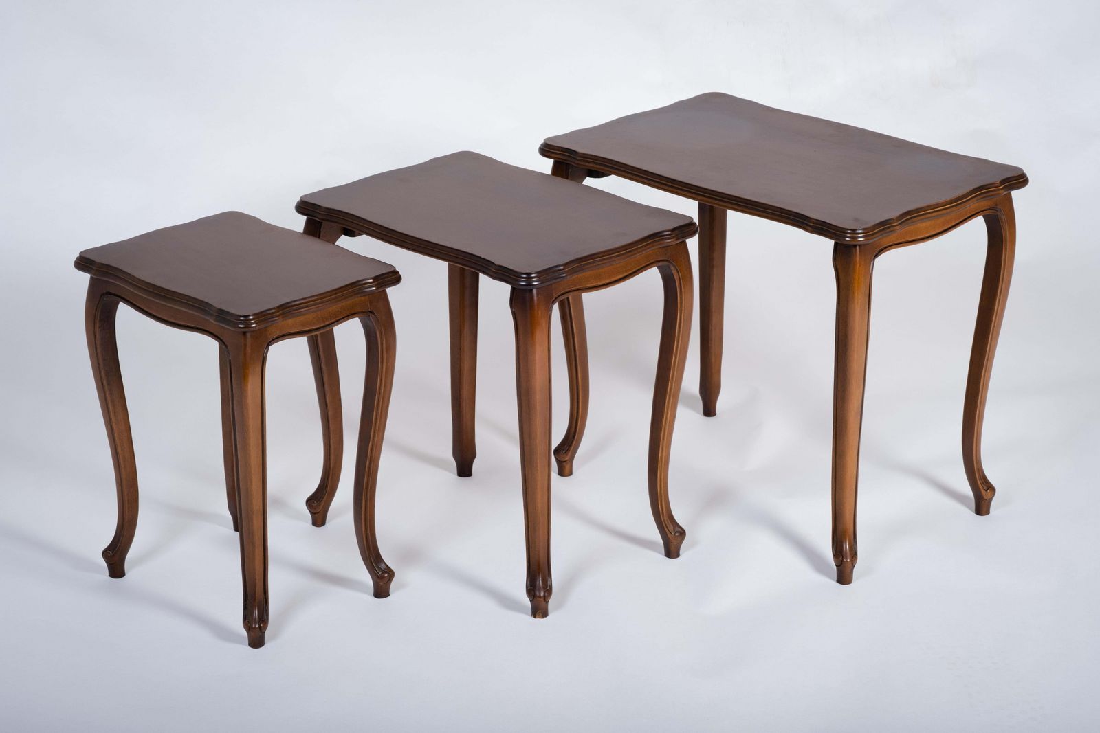 Vintage Louis XV Style Nesting Tables In Nut Wood, Set Of 3 photo for sale