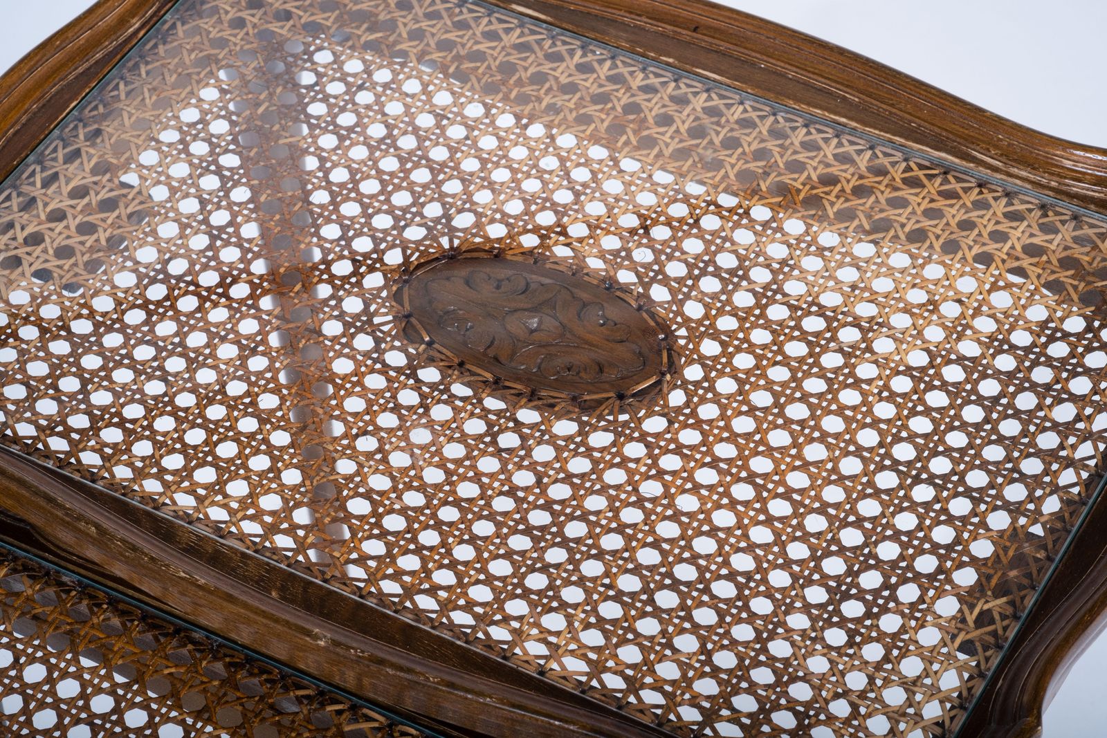 Vintage Nesting Tables With Cane And Glass Top From Jason Møbler, 1960s photo 670.0
