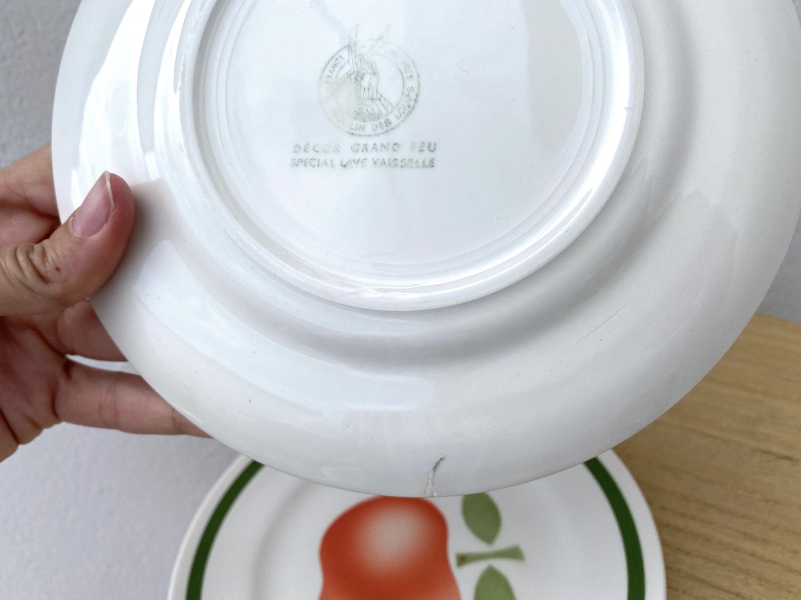 photo for sale Set Of 2 French Apple Ceramic Plates Orchies Moulin Des Loups 80s Vintage