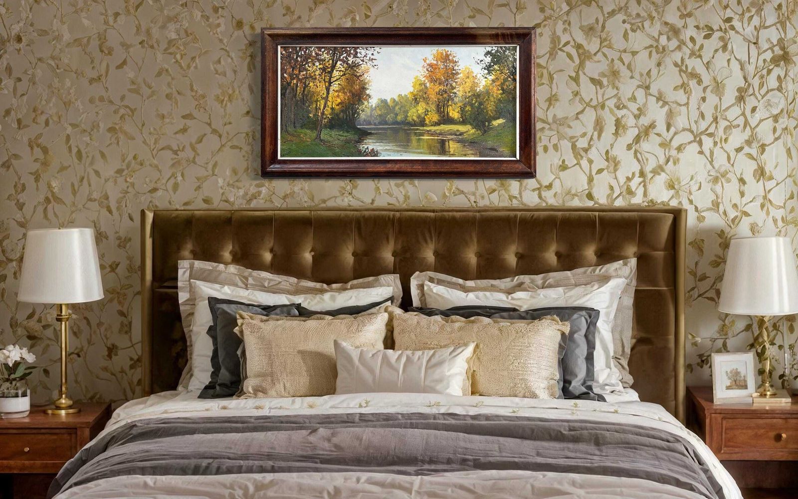 Original 1950s Oil On Canvas Of A French Fall Landscape, Antique Still Life Painting "Fall Leaves" photo furniture
