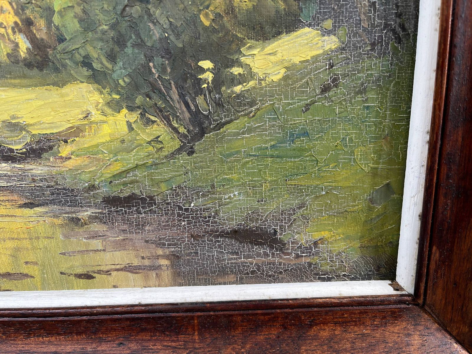 Original 1950s Oil On Canvas Of A French Fall Landscape, Antique Still Life Painting "Fall Leaves" photo vinterior