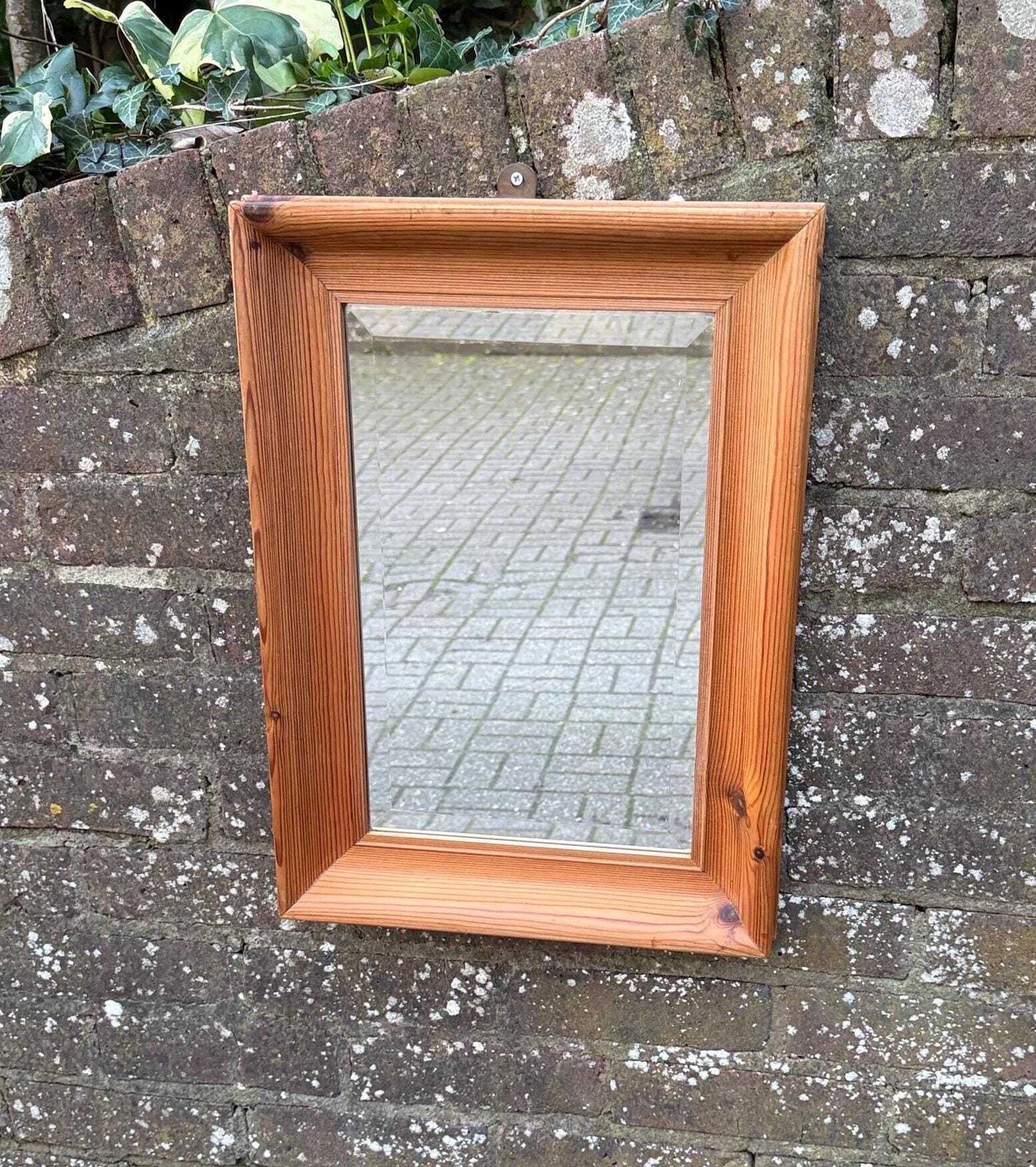 Vintage 1970s Solid Pine Framed Wall Mirror Rustic Scandinavian Country Interior Decor