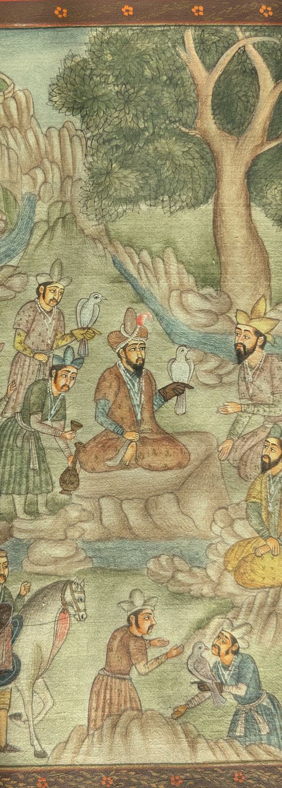 Vintage Central Asian Miniature Painting In Timurid Style On Fabric photo vintage
