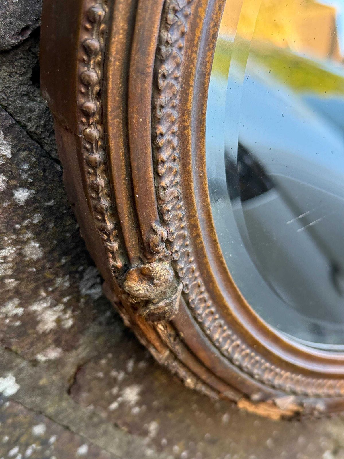 Antique Ornate Gesso Gilt Wall Mirror With Ornate Crest Detail And Shabbied Finish photo buy
