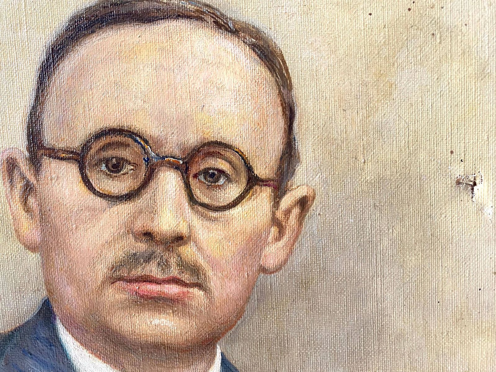 Original Antique Oil Portrait On Canvas, Painting Of A Man, Vintage Portrait Signed Esther Schwartz photo 198.0