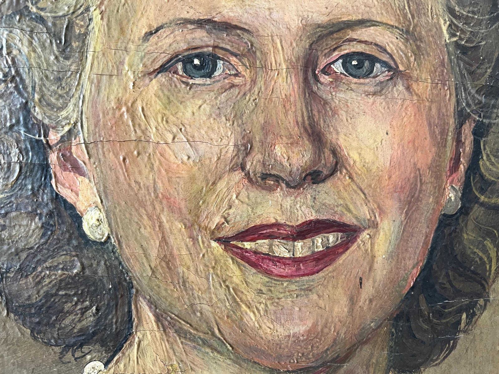 Original Portrait Oil On Canvas, Vintage Painting Of A Fifties Woman, Midcentury Vintage Painting photo vintage