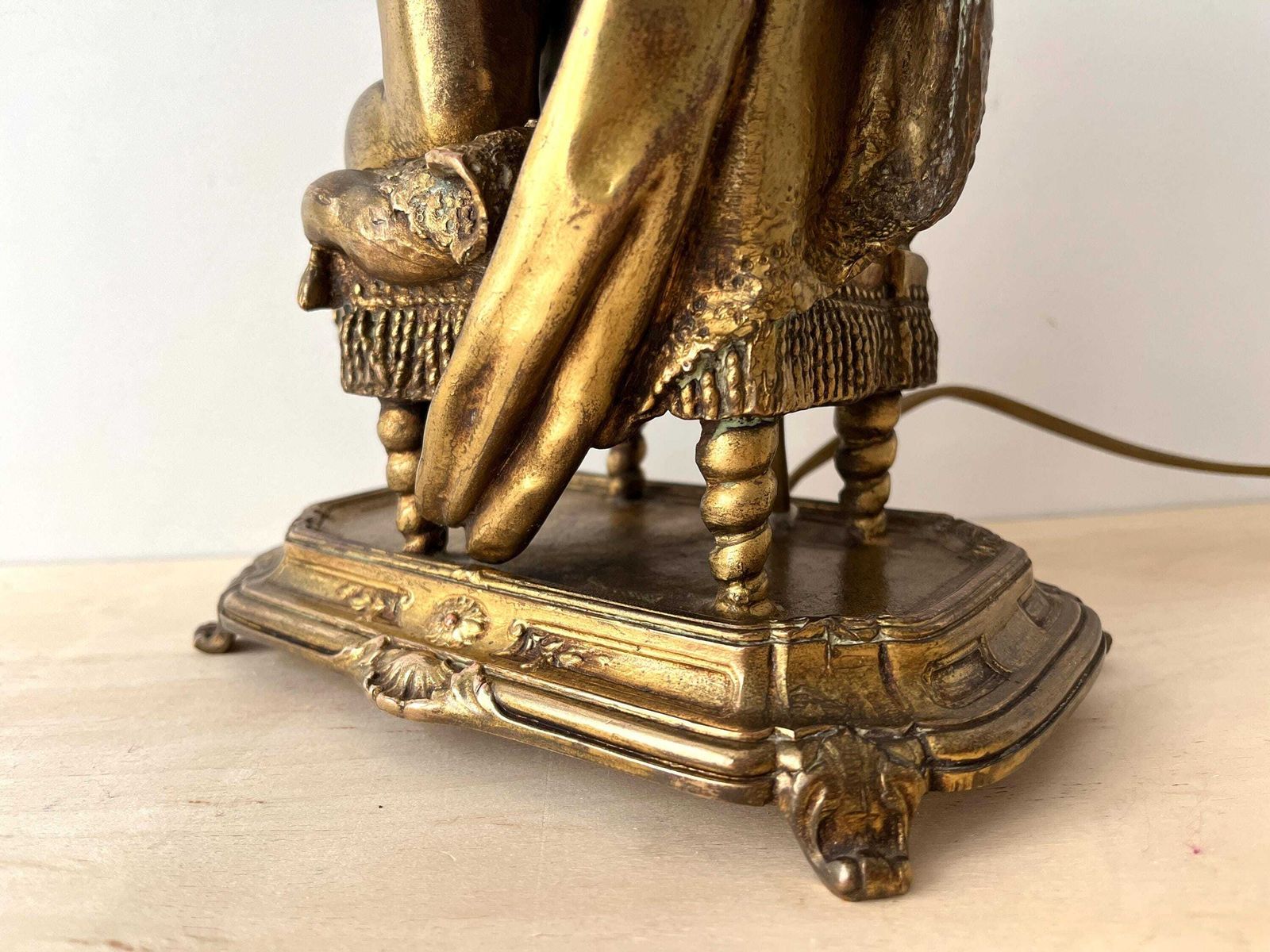 Antique Bronze Lamp " The Little Girl On A Prayer Chair" From 1900s, French Precious Lighting photo buy