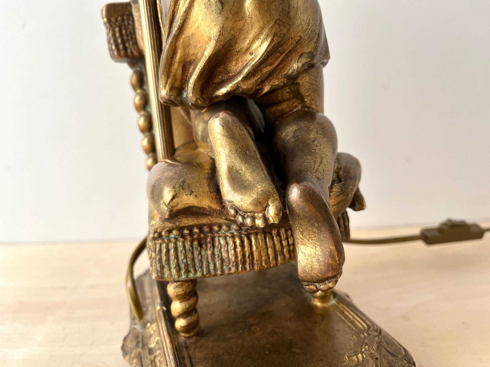 Antique Bronze Lamp " The Little Girl On A Prayer Chair" From 1900s, French Precious Lighting photo vintage