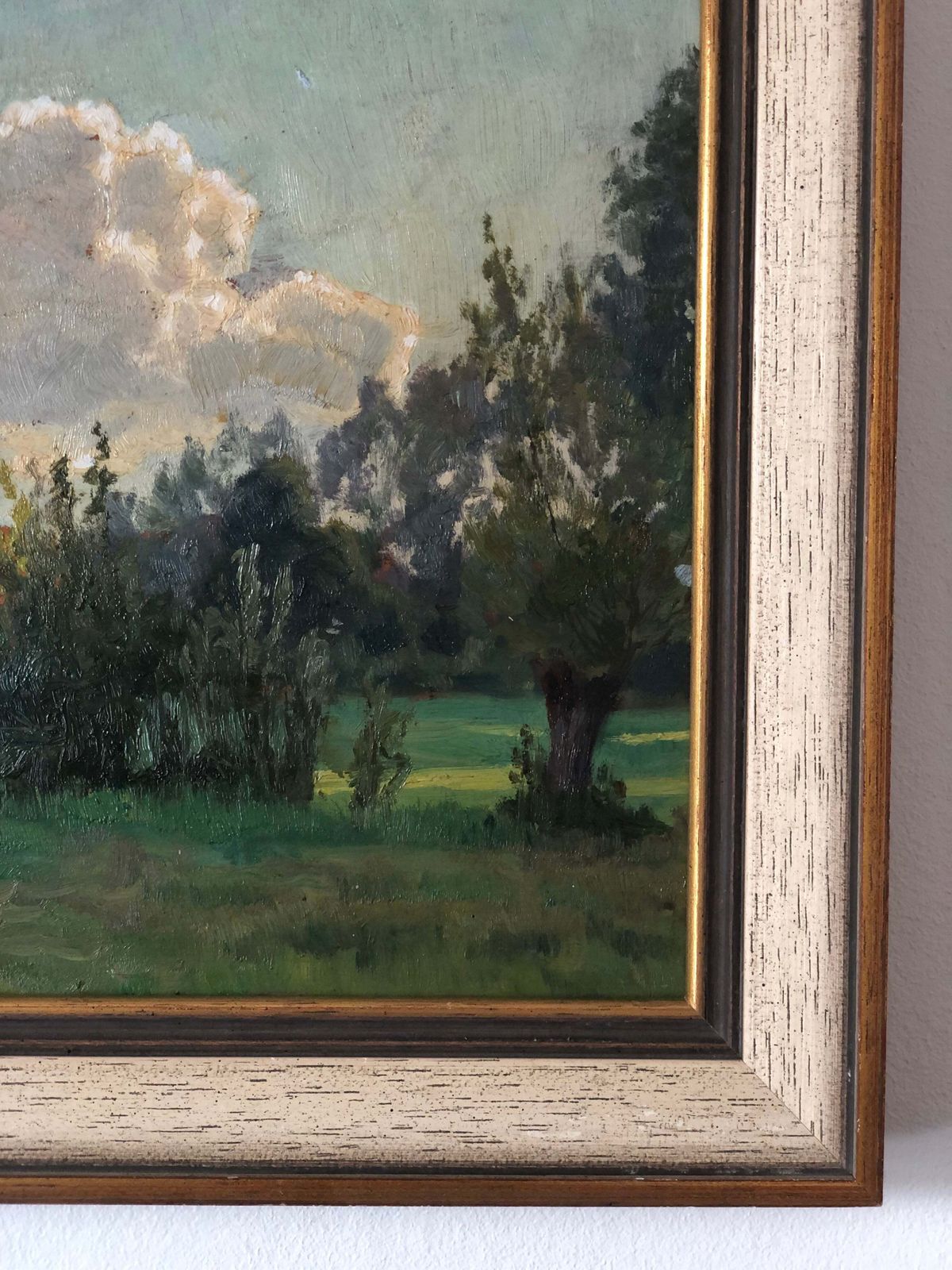 photo for sale Antique Original Oil Painting Of A Cottage Landscape, C. 1925