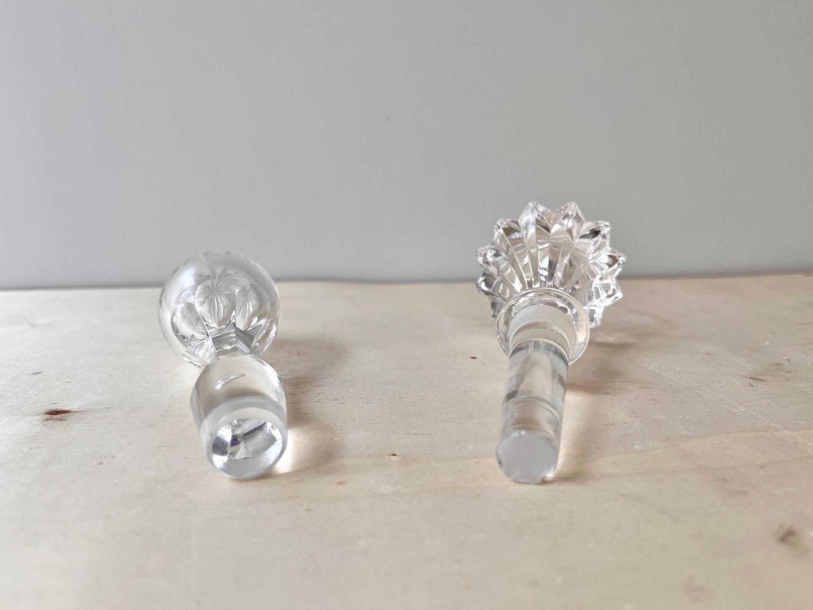 108.0 Set Of 2 French Antique Cristal Decanter Stoppers, Vintage 1940's Clear Glass Stoppers photo