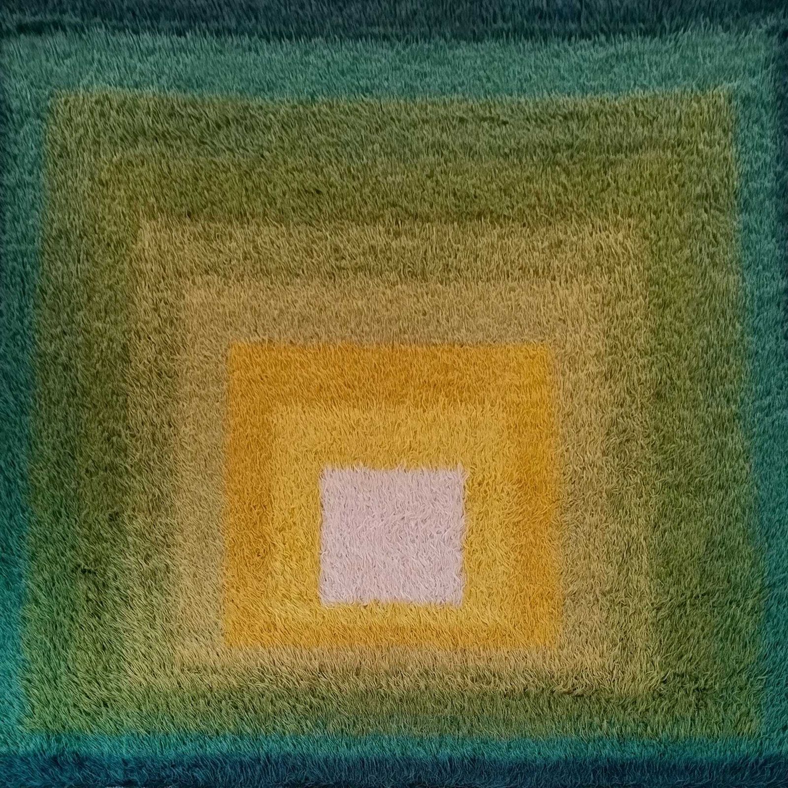 1970s Mid Century Modern "Homage To The Square" Shag Rug – Geometric Op Art Textile / Wall Tapestry photo 7323.0