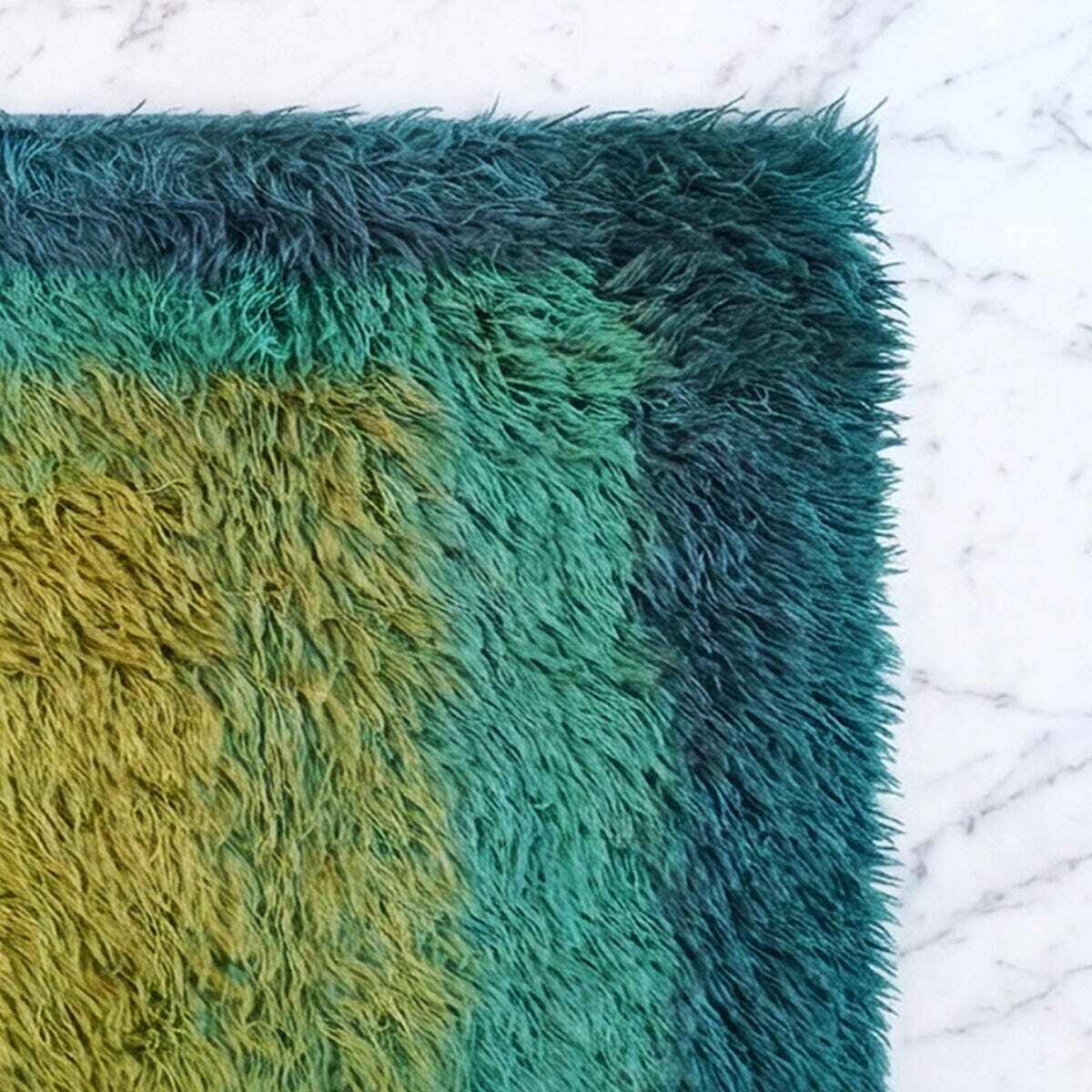 1970s Mid Century Modern "Homage To The Square" Shag Rug – Geometric Op Art Textile / Wall Tapestry photo vintage