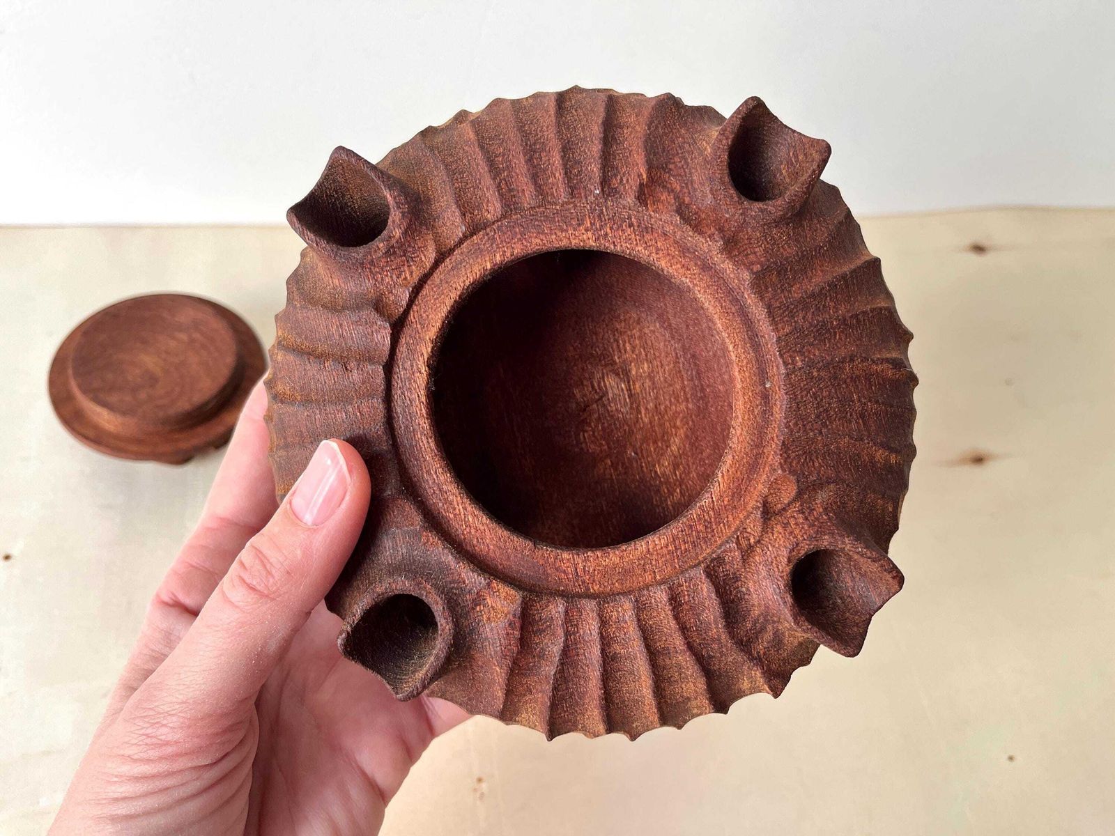 French Vintage Wooden Friendship Cup, 70’s Savoyard "Grolle", Wooden Trinket Bowl photo Home Decor