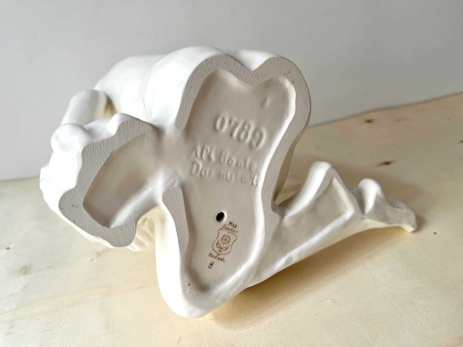 photo for sale Large Art Deco Sculpture In German Porcelain 'The Child And The Rabbit' By Max Roesler, Original Signed Antique Subject, Fine Bone Statue