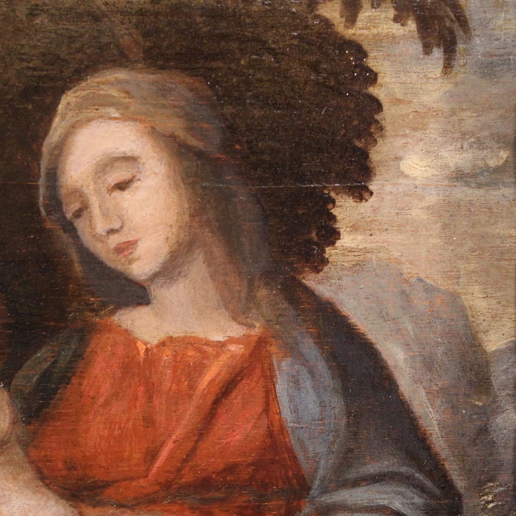 photo vinterior Antique 17th Century Painting On Panel, Mystical Marriage Of Saint Catherine Of Alexandria