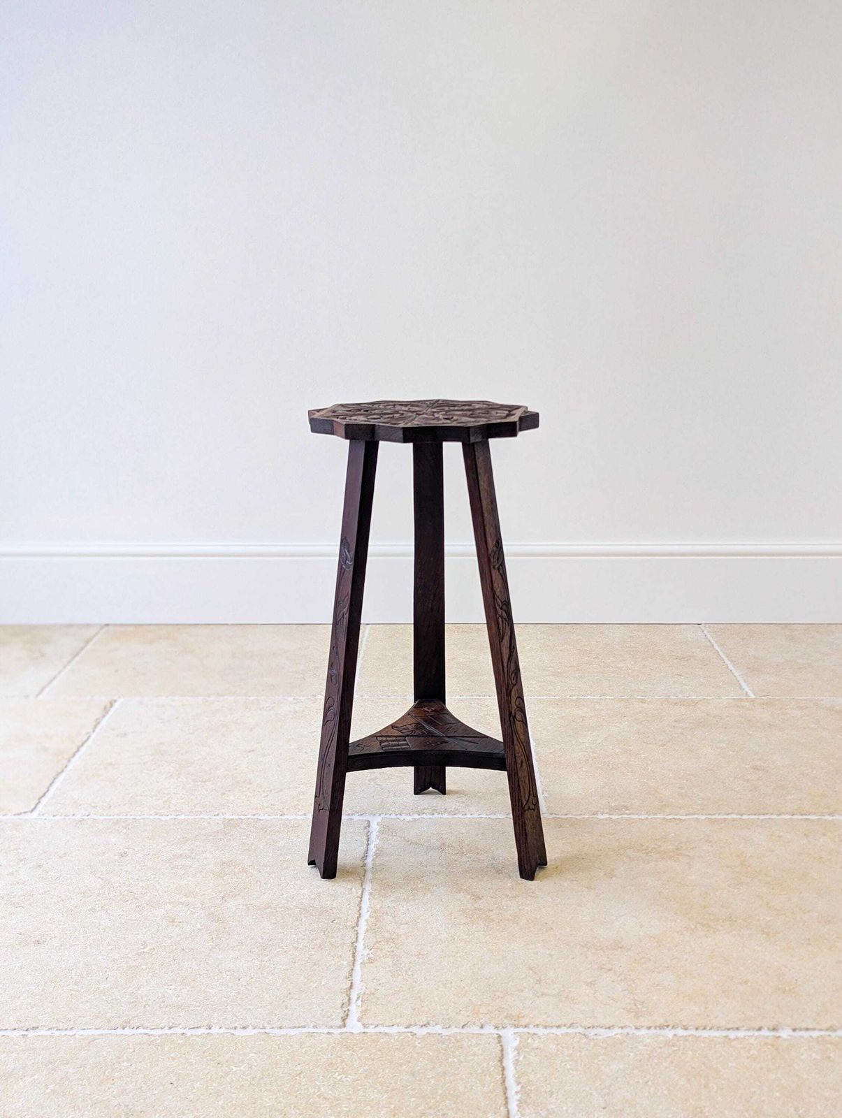 Antique Early 20th Century Carved Oak Commemorative Occasional Table C.1920