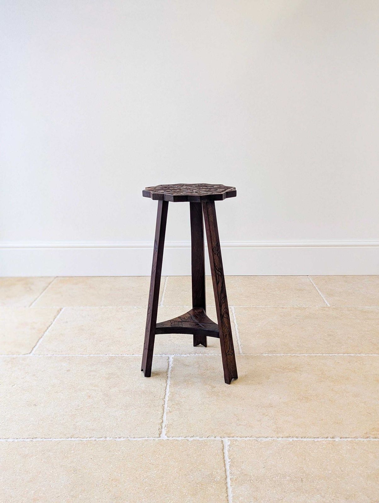 Furniture Antique Early 20th Century Carved Oak Commemorative Occasional Table C.1920 photo